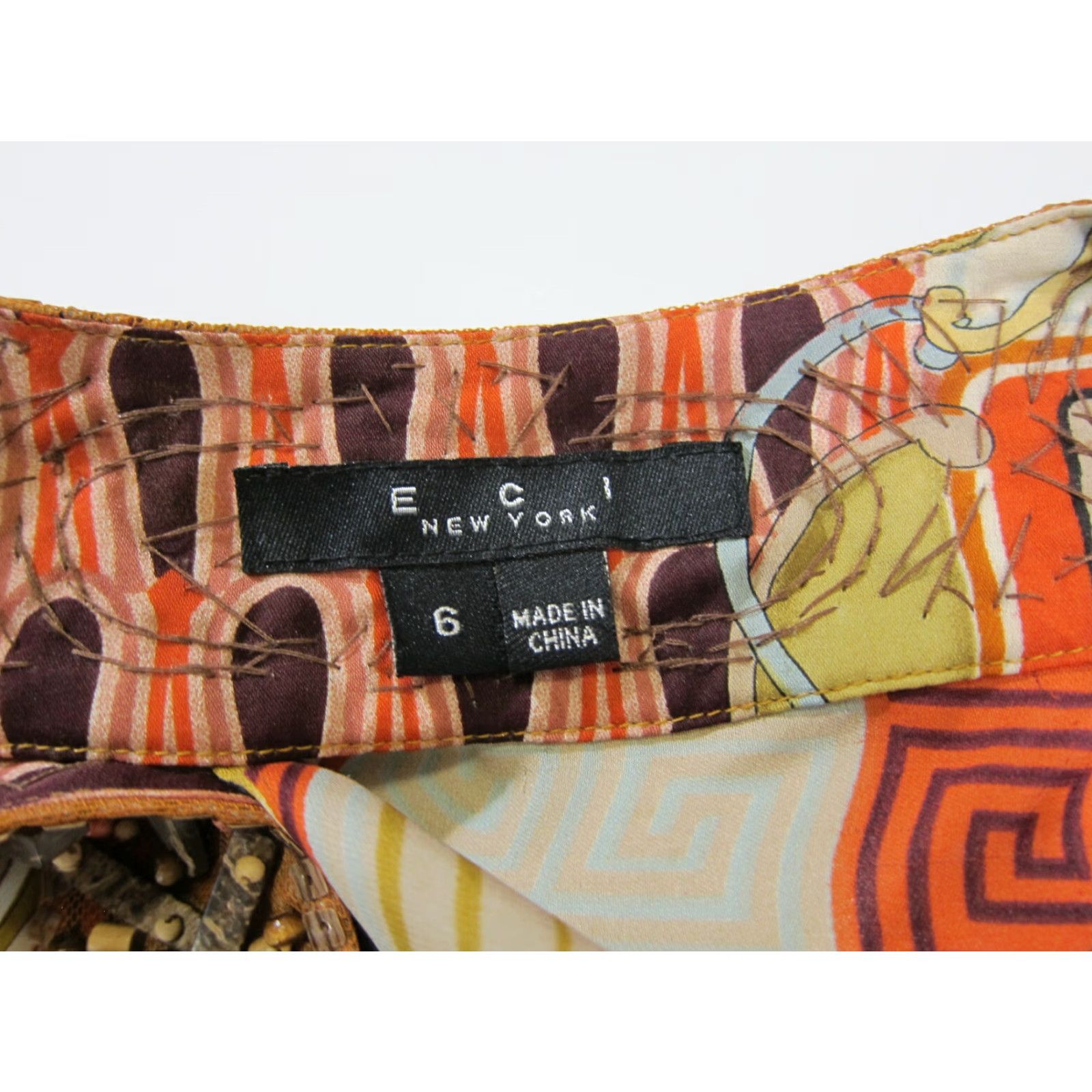 Vintage VINTAGE ECI New York 100% Silk Beaded Orange Brown V-Neck Long Sleeve Blouse Top Women 6 Size M / US 6-8 / IT 42-44 - 3 Thumbnail