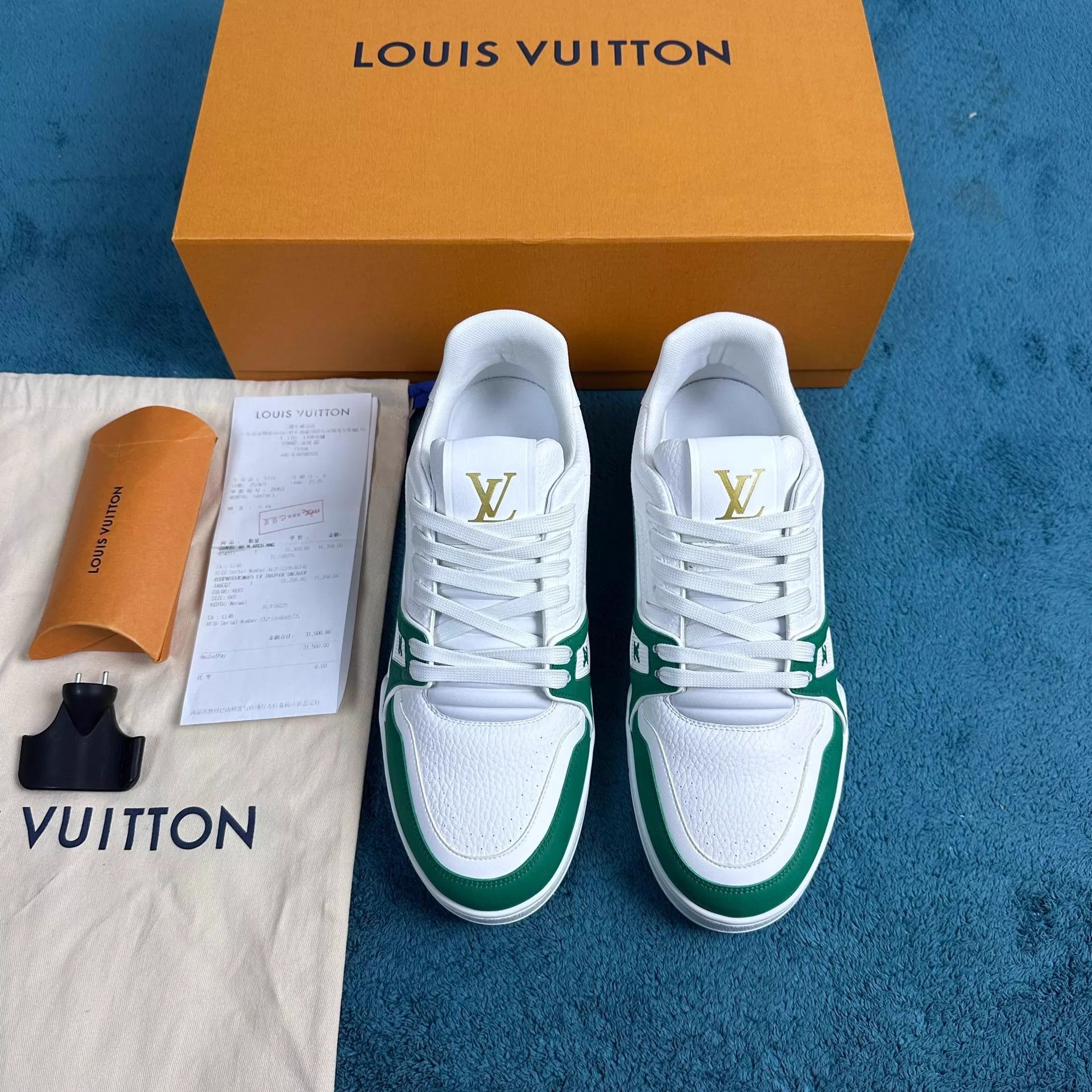 Louis Vuitton LV Trainer Low Top White Green Rivet Sole US6.5/40.5 Size US 7.5 / EU 40-41 - 1 Thumbnail