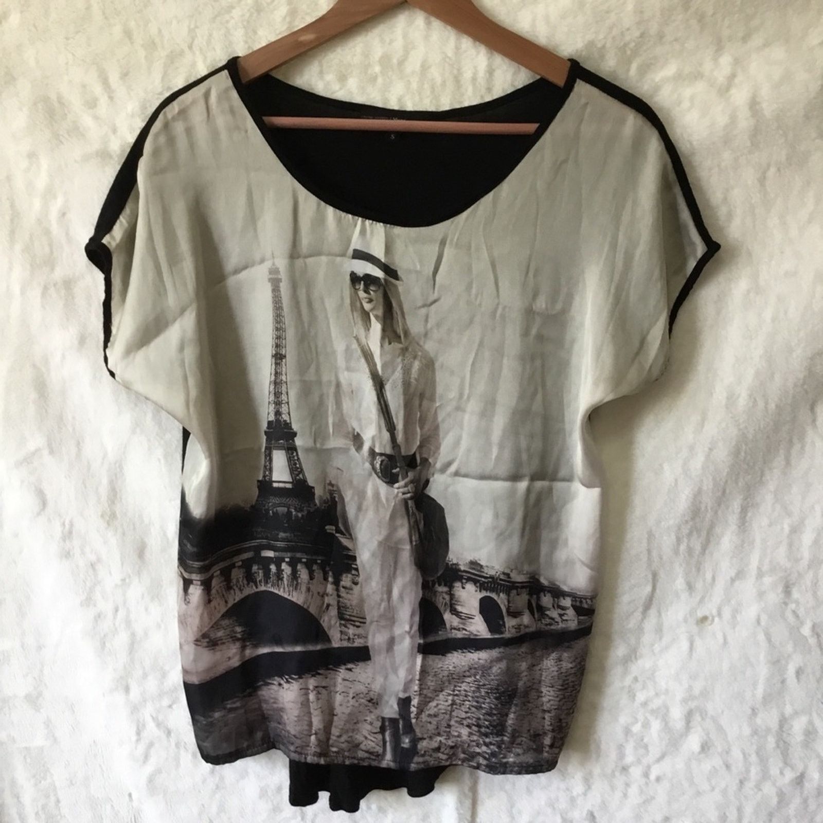 Other Yuni Los Angeles Black & Light Gray Eiffel Tower Graphic Top Size S / US 4 / IT 40 - 1 Thumbnail