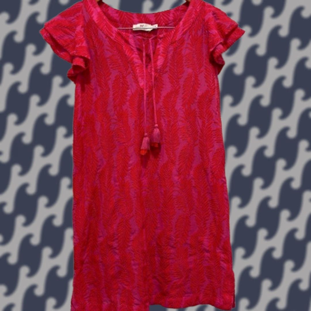 Vineyard Vines Vineyard Vines Flutter Sleeve Tassel Tie Dress Pink Leaf Hawaiian Print XS Midi Women Girls Size XS / US 0-2 / IT 36-38 - 1 Thumbnail