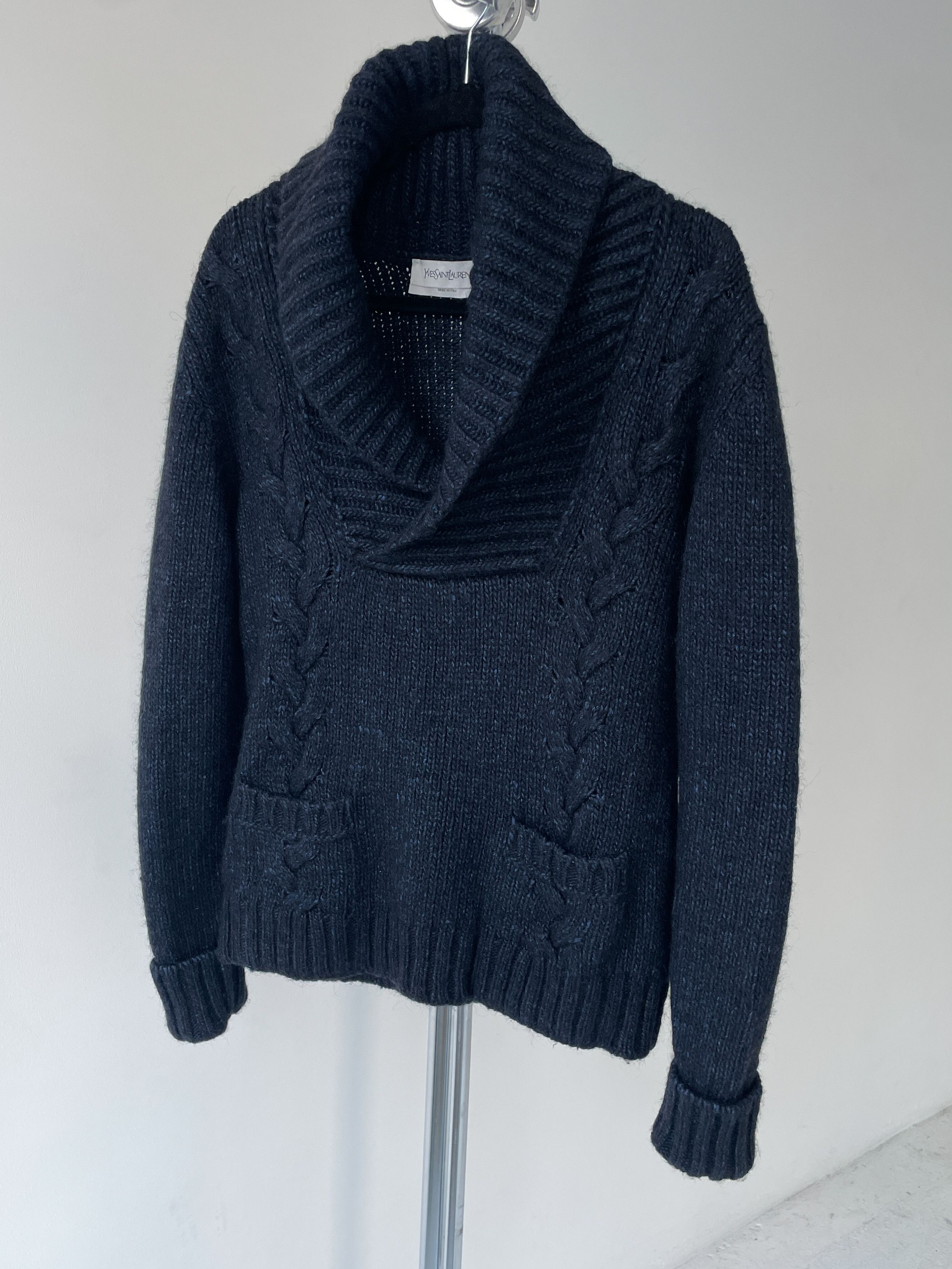 Yves Saint Laurent navy wool shawlneck sweater Size US M / EU 48-50 / 2 - 3 Thumbnail