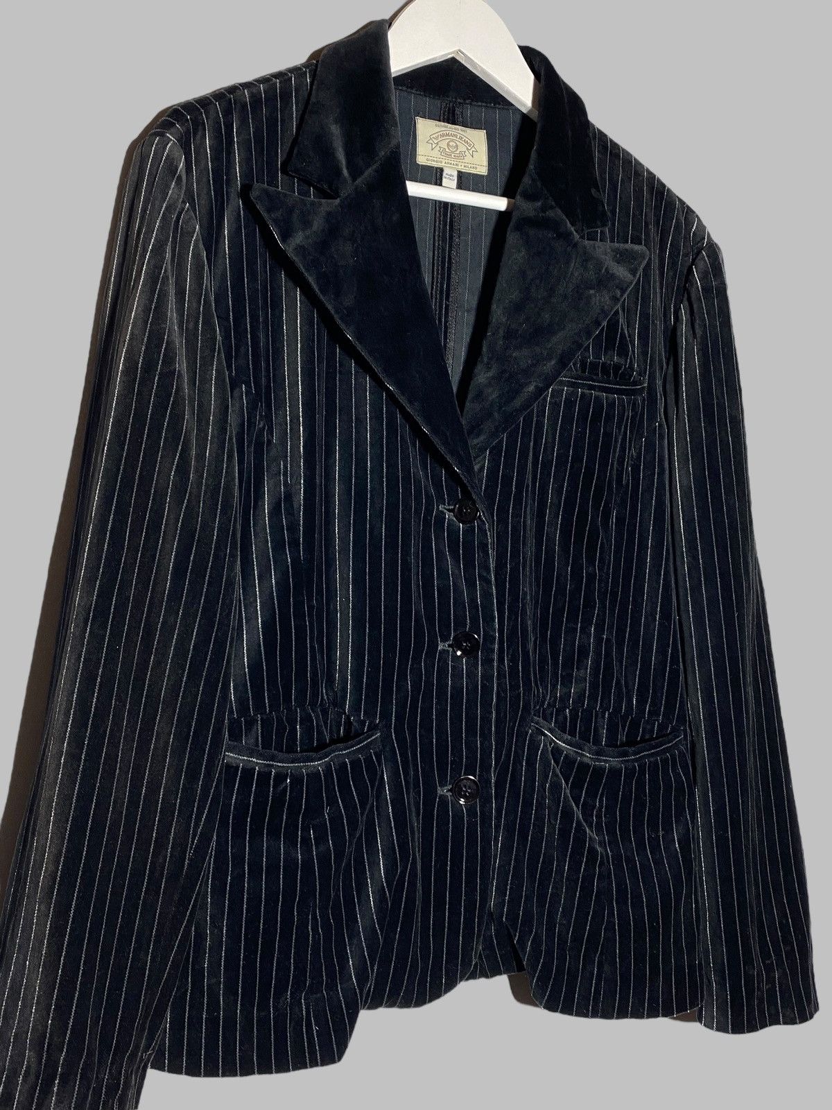 Armani Vintage 90s Armani Jeans Velour Striped Black Women’s Blazer Size M / US 6-8 / IT 42-44 - 3 Thumbnail