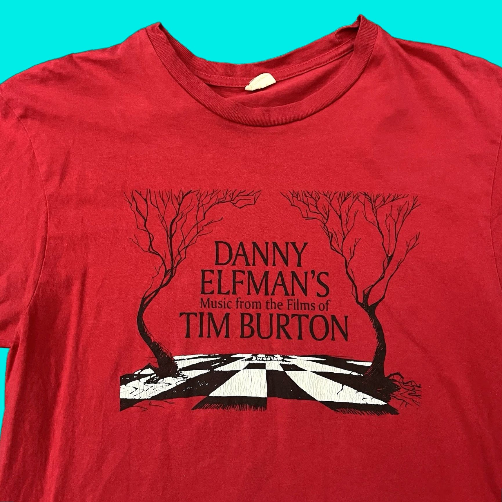 VINTAGE Danny Elfman T Shirt Men Medium Cotton Short Sleeve Crew Neck Skeleton Graphic 80s Music Promo