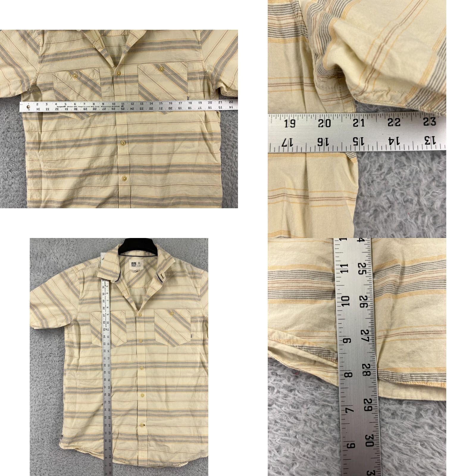REEF Reef Shirt Mens Large Yellow Gray Striped Button Up 100% Cotton Beach Surf Size US L / EU 52-54 / 3 - 9 Thumbnail