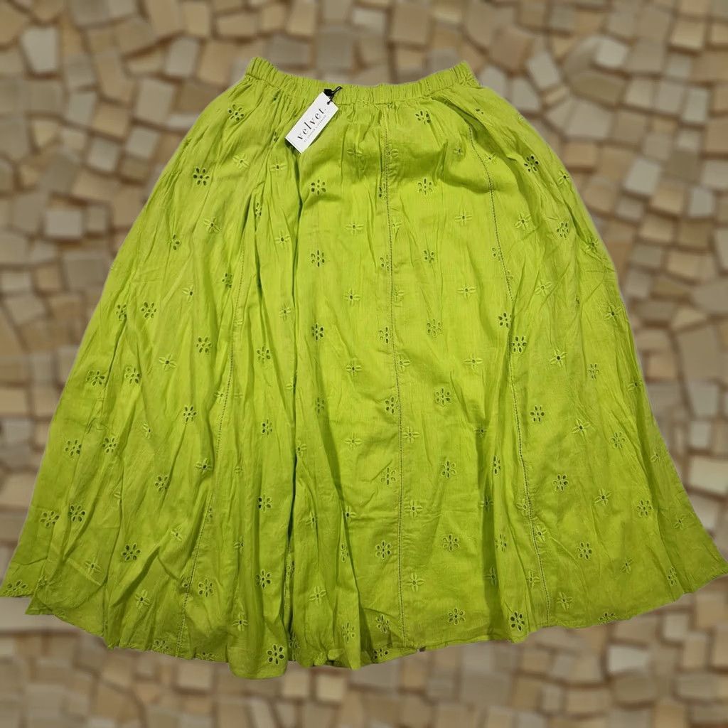 Velvet Velvet by Graham & Spencer Skirt Womens Cotton Maxi Green S Elastic Waist Lined 33" UK 10 NWT VINTAGE? Size 28" / US 6 / IT 42 - 1 Thumbnail