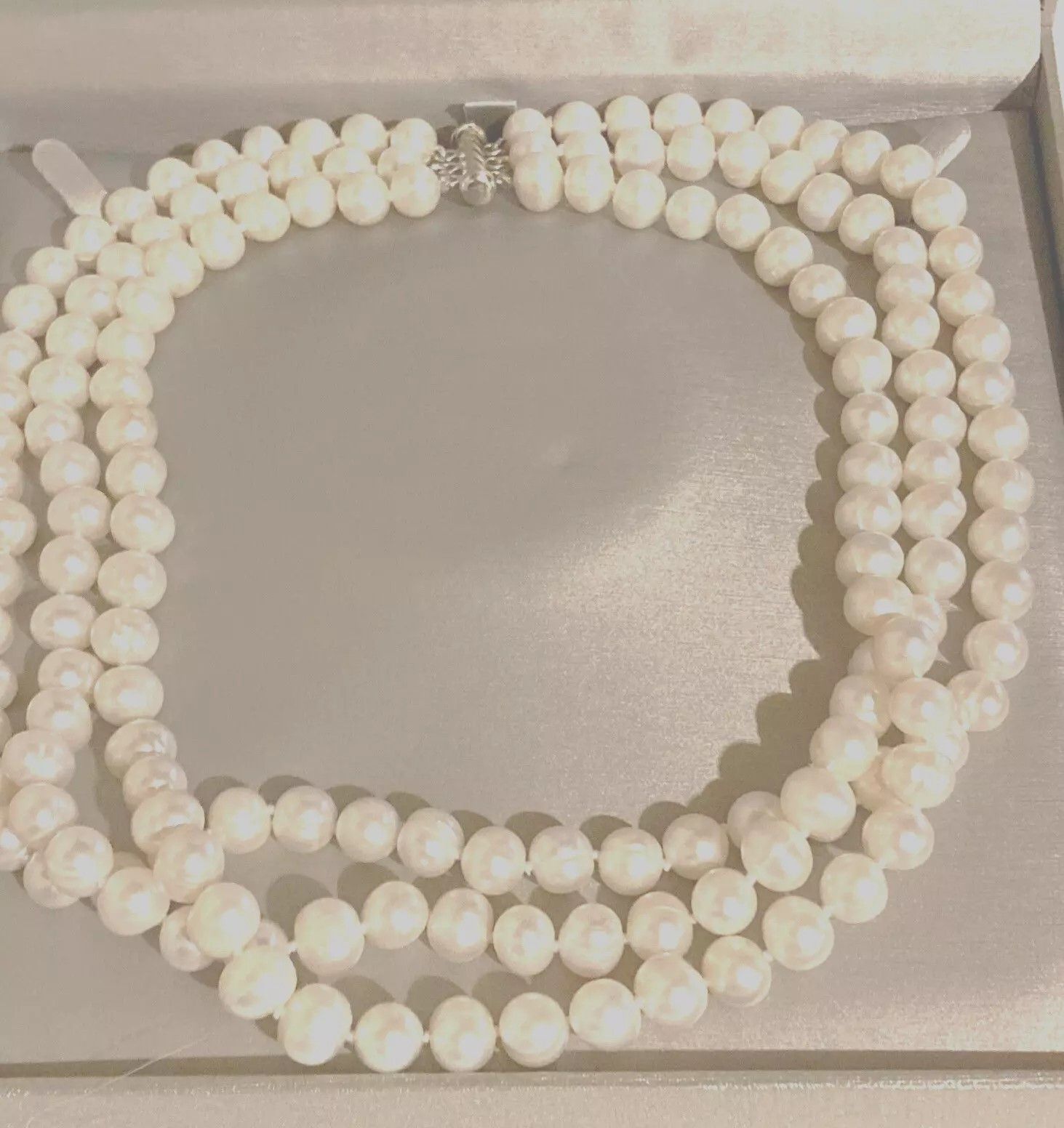 Zales Zales Three-Stranded Cultured Pearl Necklace w/ Silver Clasp Size ONE SIZE - 4 Thumbnail