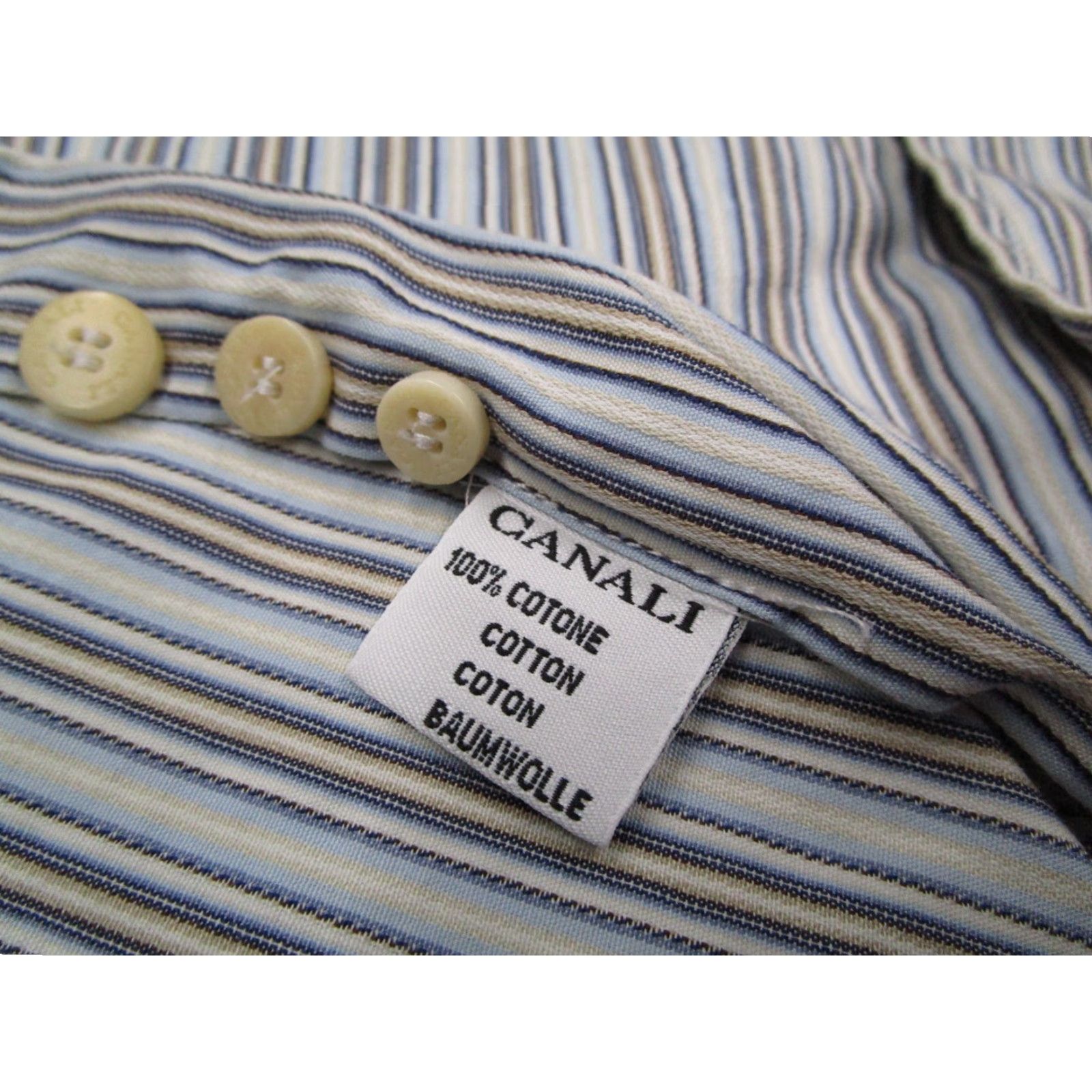 Canali CANALI Dress Shirt Men XL Blue Striped Button Up Textured 100% Cotton Made in Italy Size 46R - 4 Thumbnail
