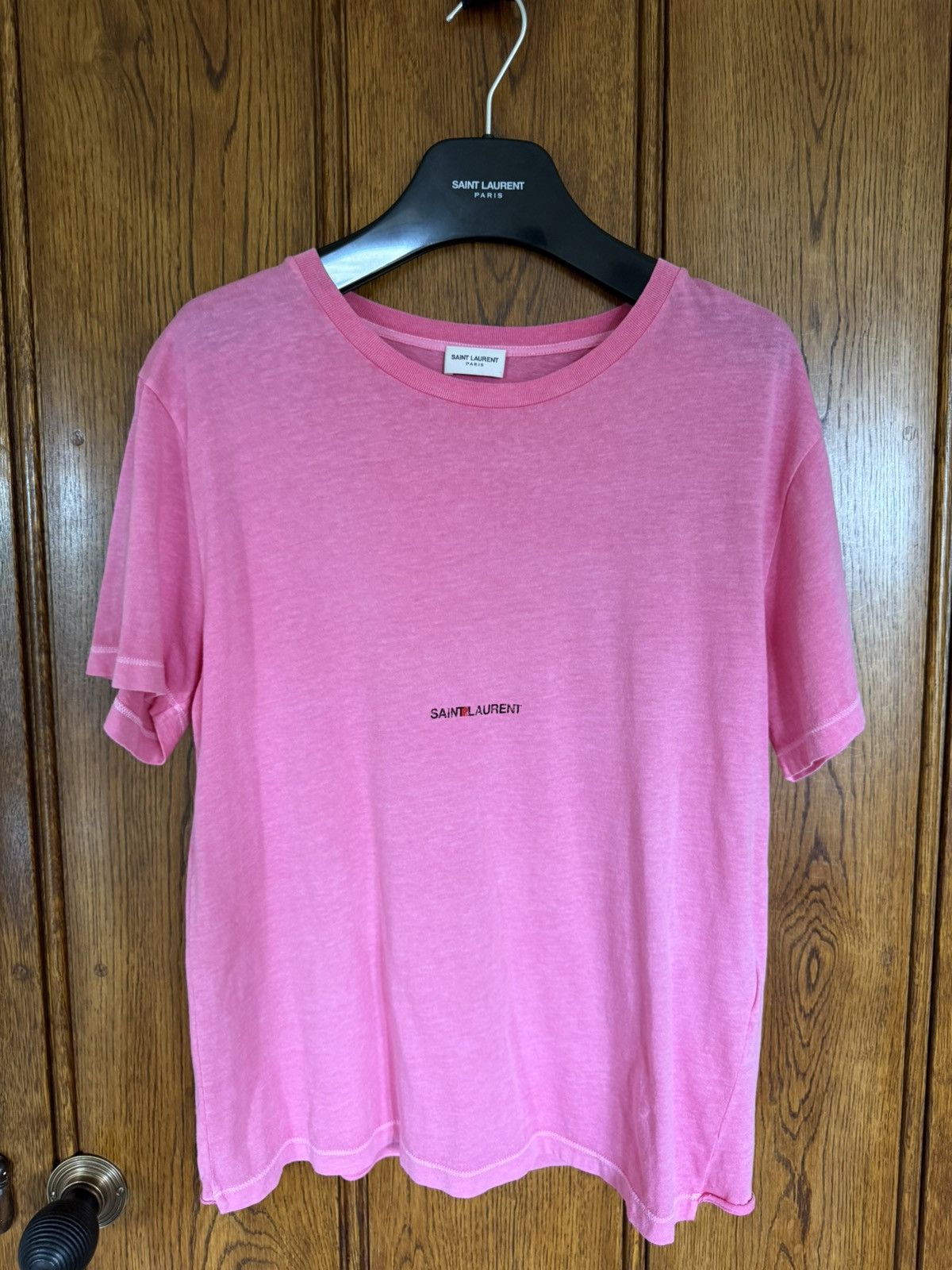 Saint Laurent Paris $550 Saint Laurent Rive Gauche logo t shirt pink M grail Size US M / EU 48-50 / 2 - 1 Thumbnail