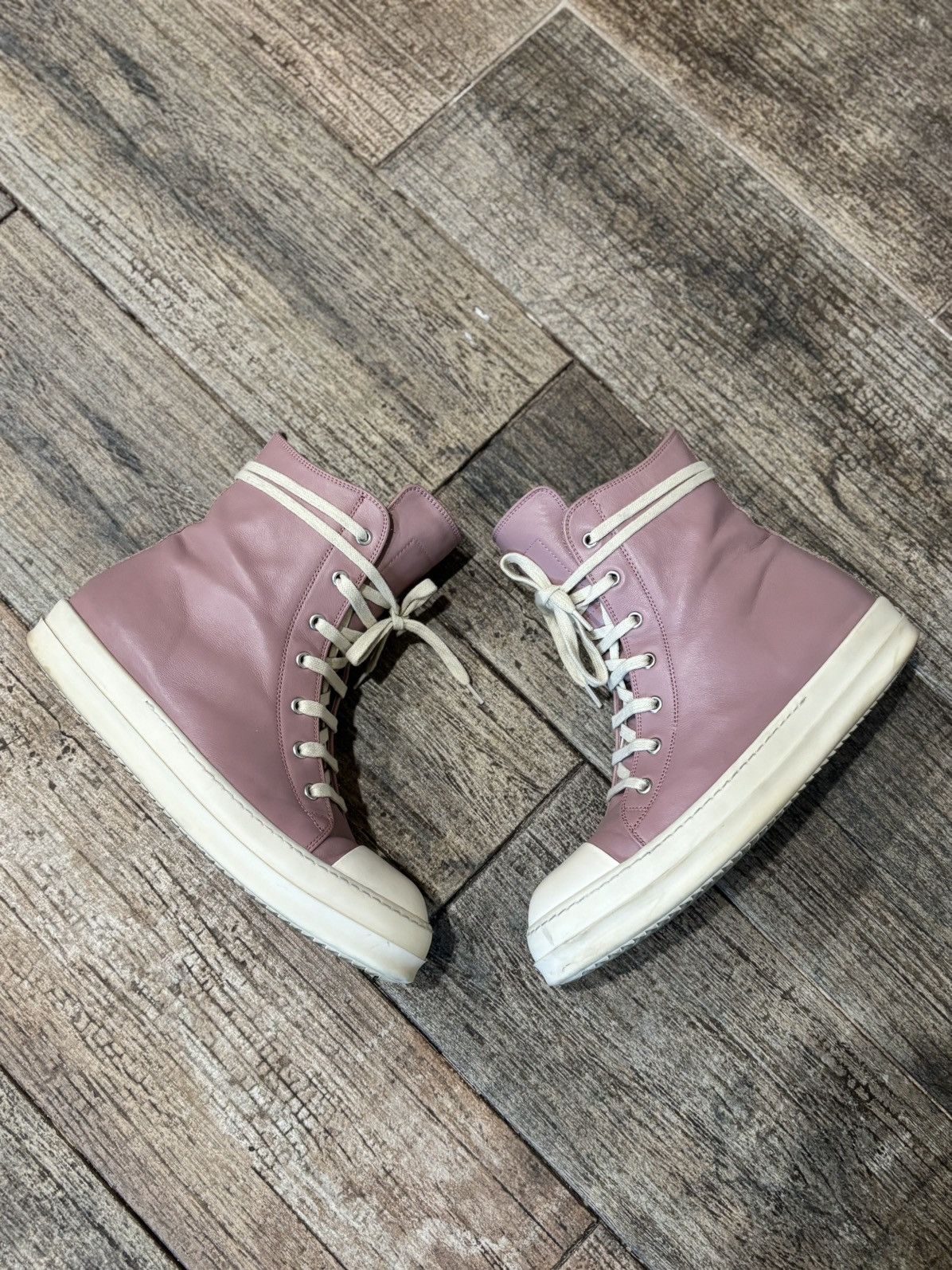 Rick Owens Rick Owens Pink Leather High-Top Ramones Sneakers | Grailed