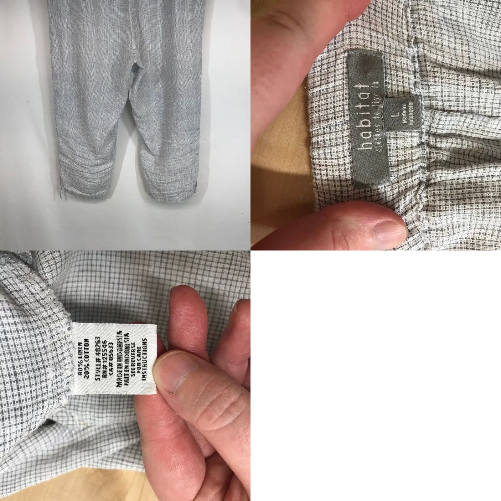 Habitat Habitat Cropped Pants Elastic Back Tie Hem Womens Large Grey White Micro Check Linen Blend Chambray Casual Relaxed Knit? (Note: This is not allowed) Size 36" / US 14 / IT 50 - 8 Thumbnail