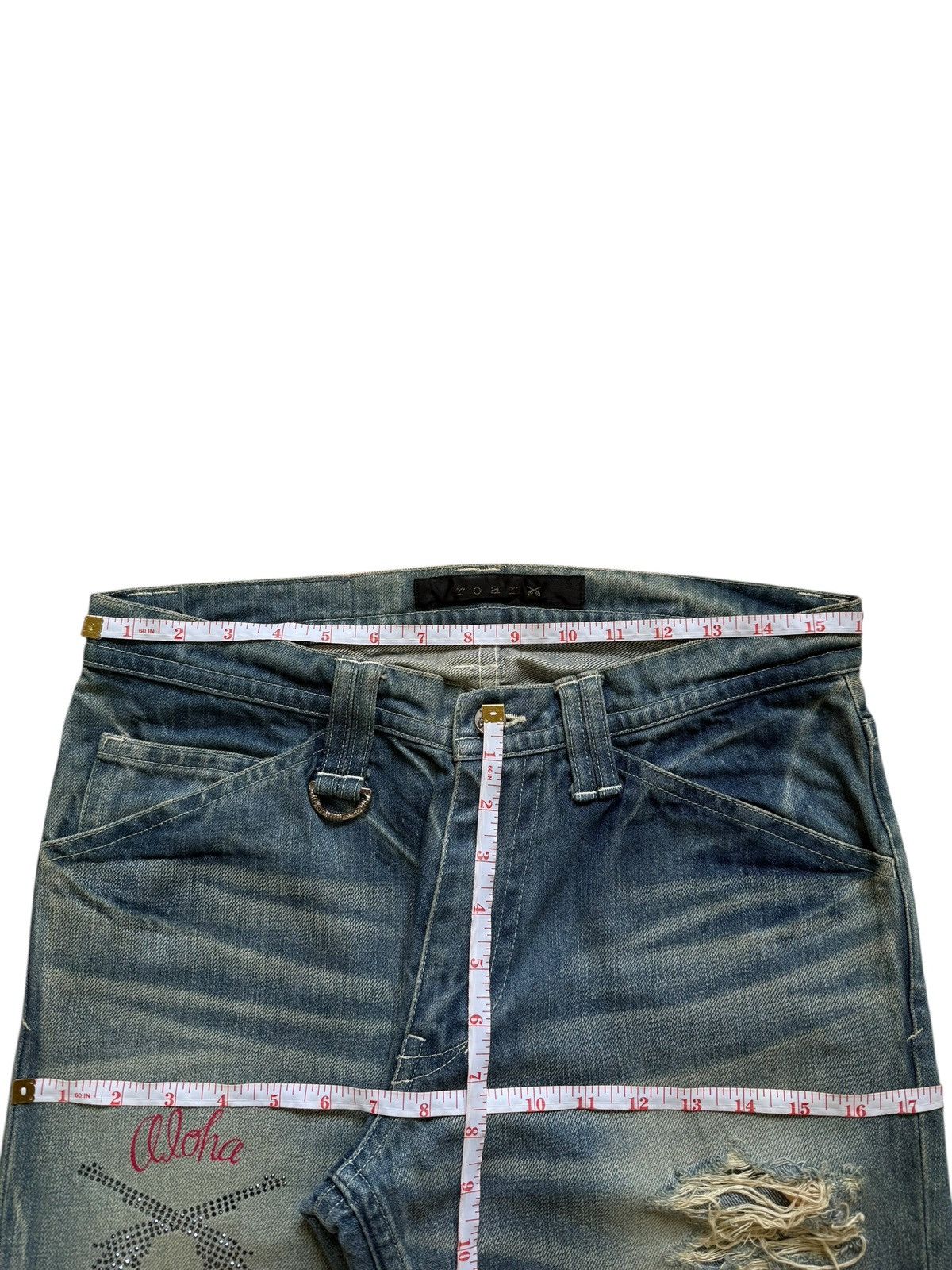Roar Vintage Japanese Roar Embroidered Distress Flare Jeans Size 32" / US 10 / IT 46 - 6 Thumbnail