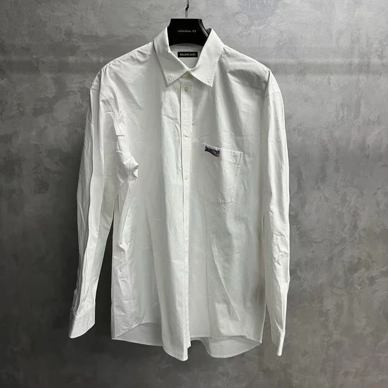 Balenciaga Balenciaga White Logo Pocket Long Sleeve Shirt-yf Size US M / EU 48-50 / 2 - 1 Thumbnail