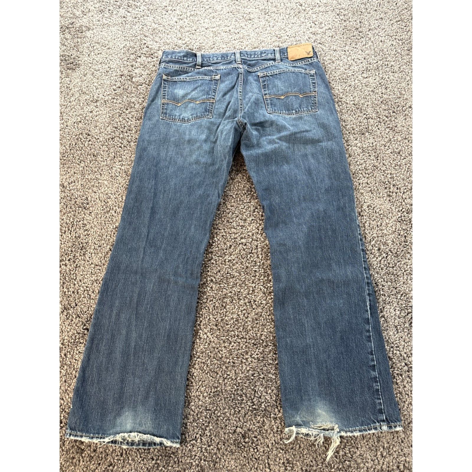 American Eagle Outfitters VINTAGE American Eagle Outfitters Jeans Bootcut Men's 38x32 Distressed Blue Med Wash 5-Pocket Denim Baggy Relaxed Leather? Size US 38 / EU 54 - 6 Thumbnail