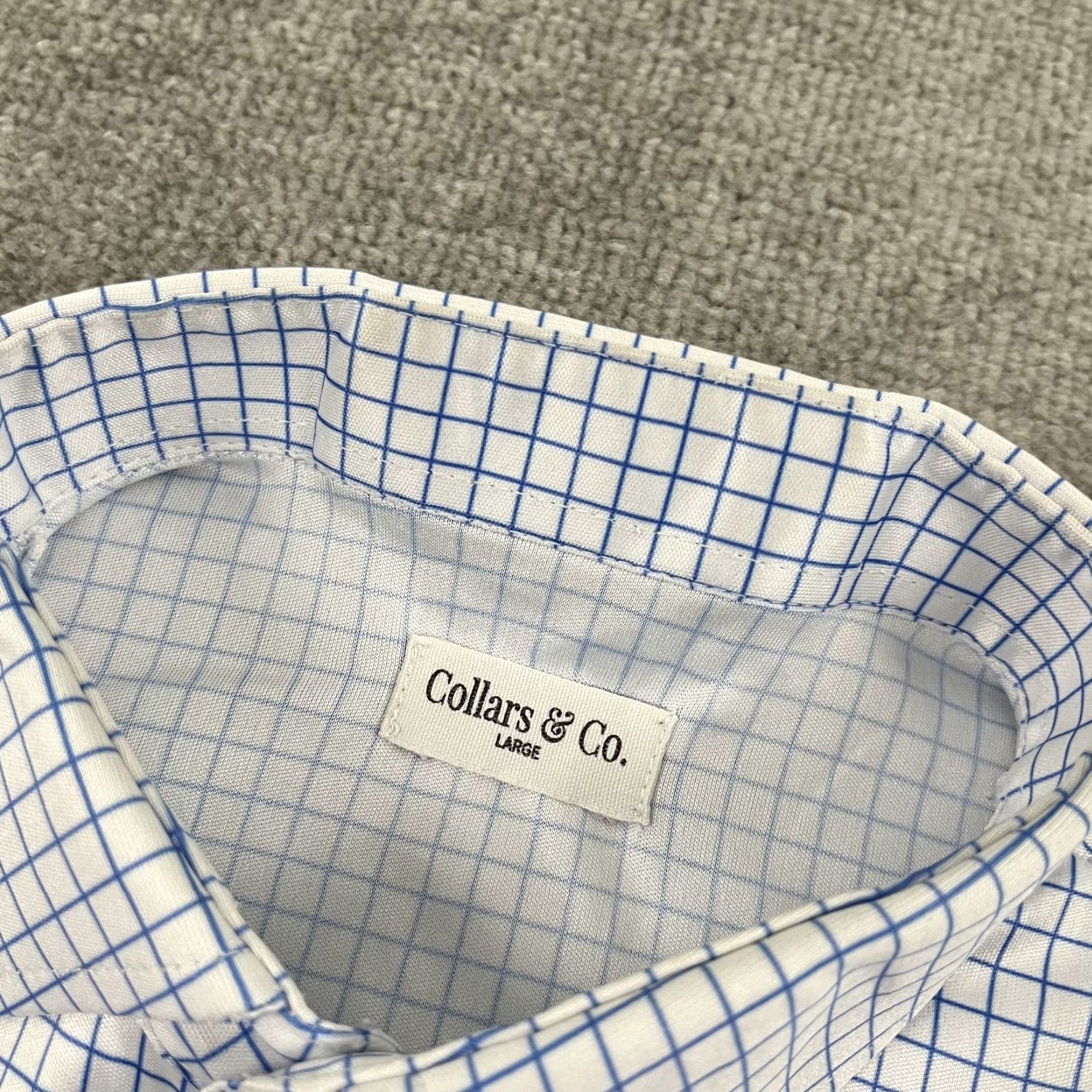 CO Collars & Co Polo Shirt Mens Large White Blue Grid Dress Collar Business Casual Size US L / EU 52-54 / 3 - 3 Thumbnail