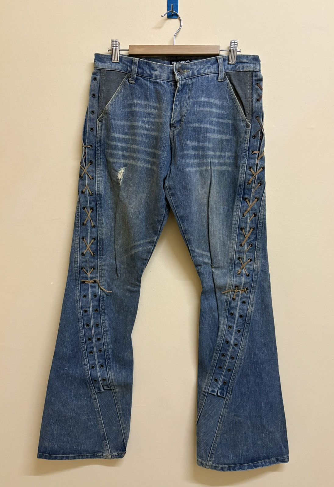 If Six Was Nine Vintage Nylaus Design Flare Jeans Parachute Denim Style Size US 30 / EU 46 - 1 Thumbnail