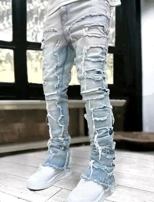 Designer × Japanese Brand Patchwork Frayed Jeans Pants Size US 30 / EU 46 - 3 Thumbnail