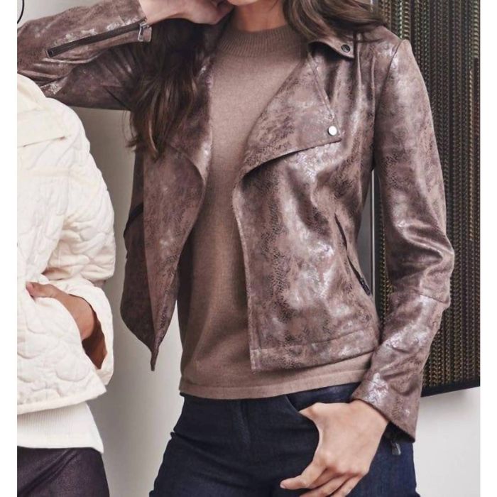 Lola & Sophie Suede Foil Python Jacket In Brown | Grailed