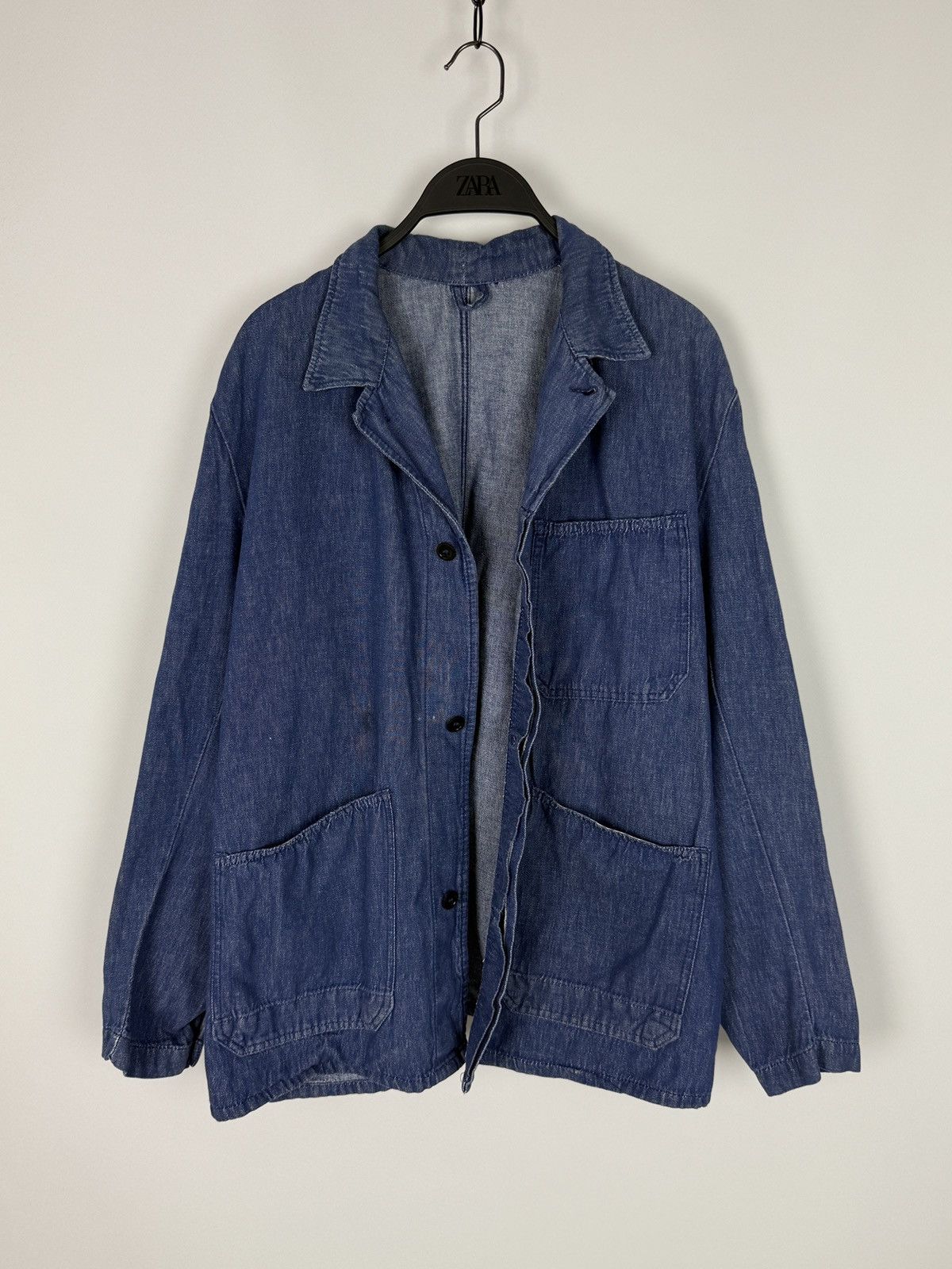 Le Laboureur 70s 80s Vintage Worker German Denim Work Chore Jacket Size US L / EU 52-54 / 3 - 8 Thumbnail