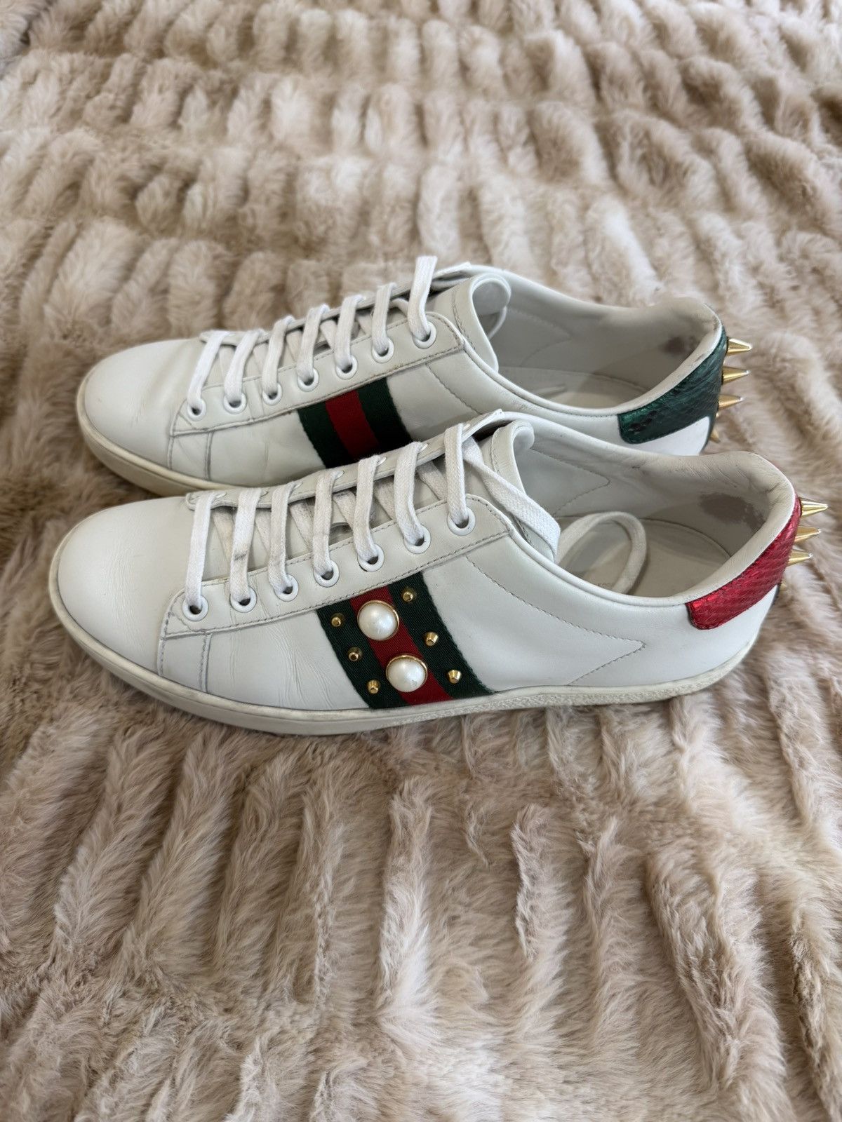 Gucci Gucci Ace Embellished Leather Size US 7.5 / IT 37.5 - 3 Thumbnail