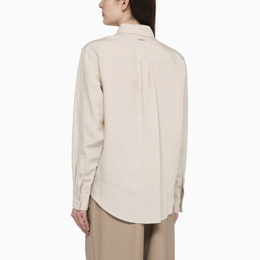 Calvin Klein o1d2blof0824 Linen-Blend Shirt in Beige Size XS / US 0-2 / IT 36-38 - 3 Thumbnail