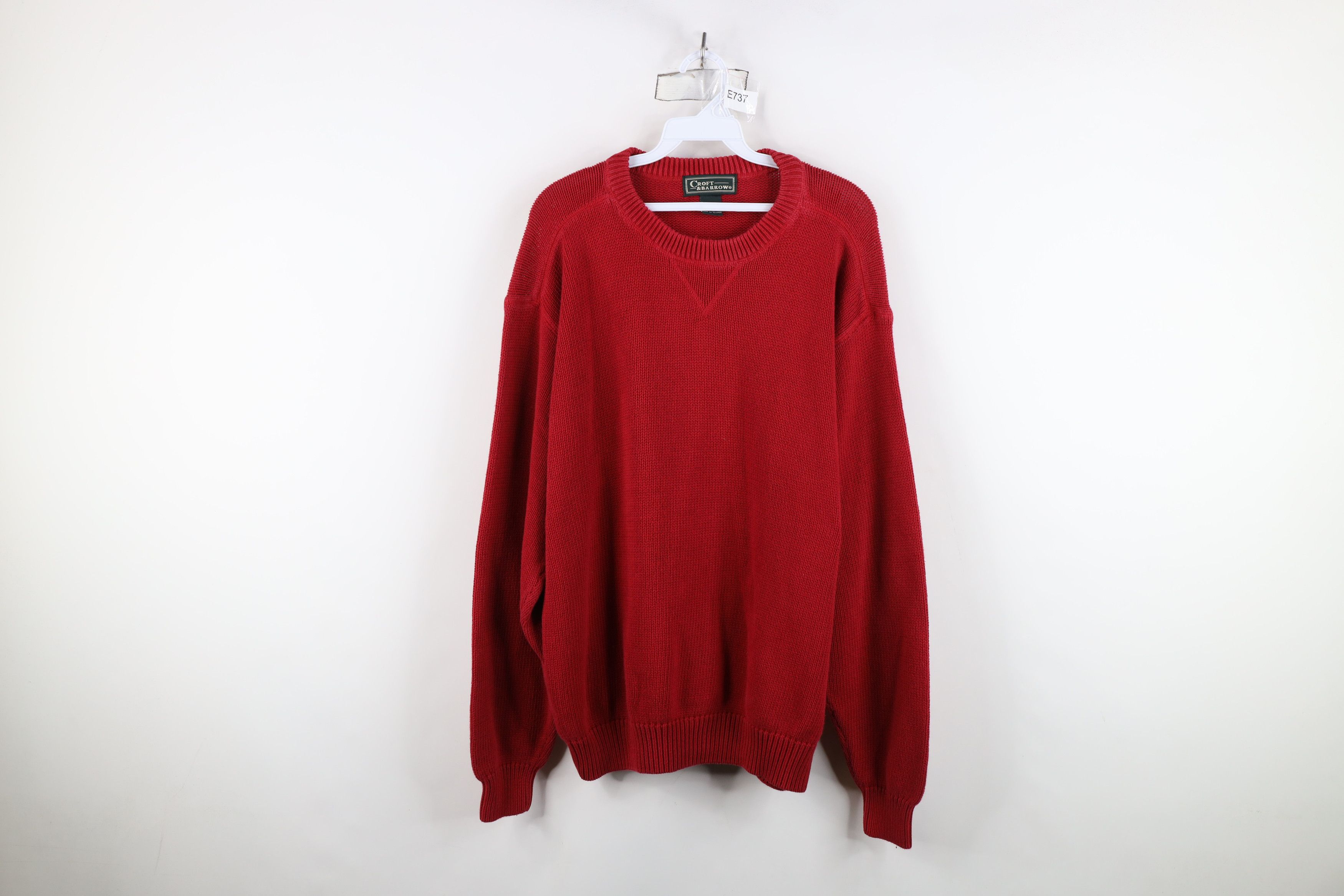 Vintage Vintage 90s Streetwear Blank Cotton Ribbed Knit Sweater Red Size US L / EU 52-54 / 3 - 1 Thumbnail