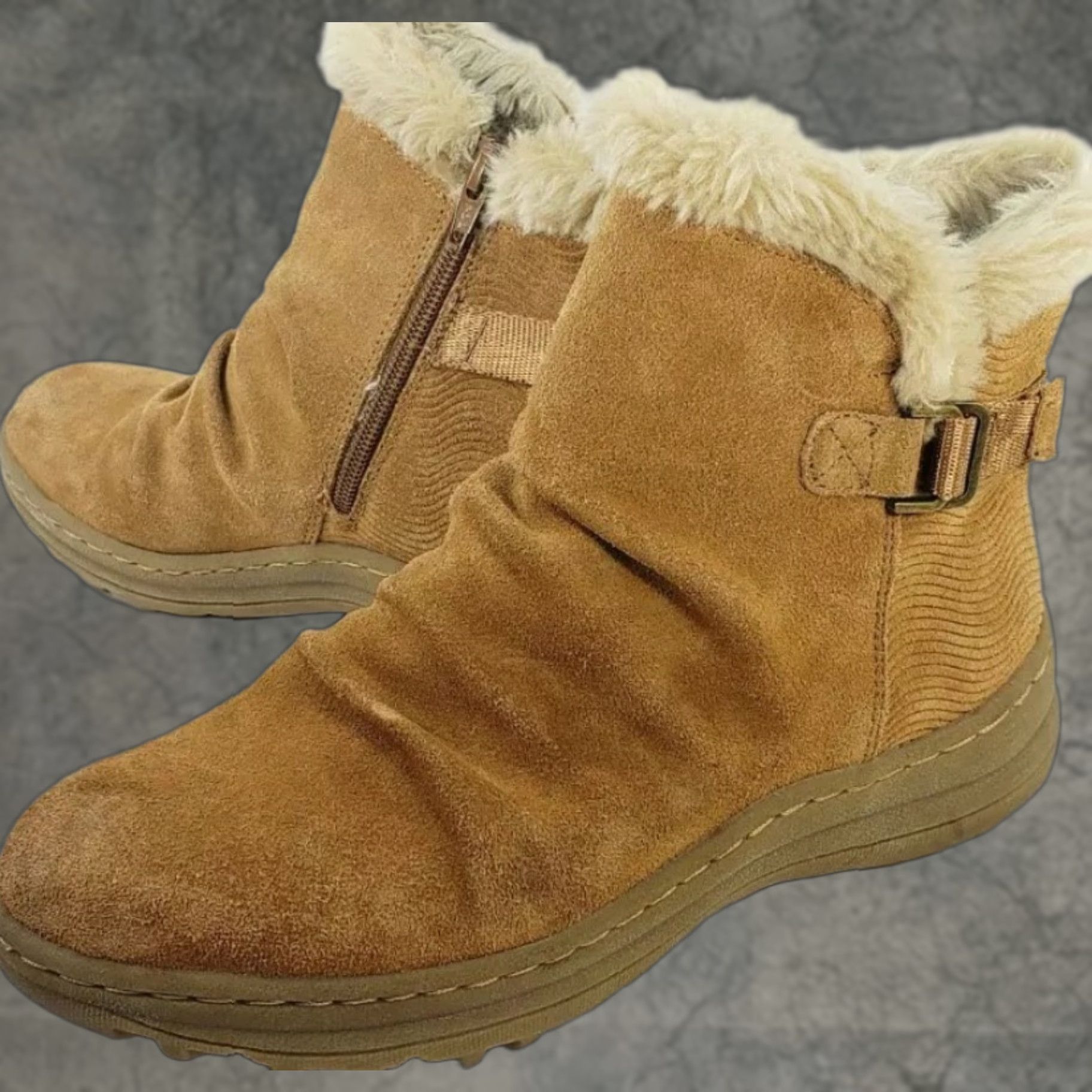 Vintage Bare Traps Avita Suede Ankle Bootie Women's Size 7.5M Tan Side Zip Faux Fur Top So Size M / US 6-8 / IT 42-44 - 1 Thumbnail