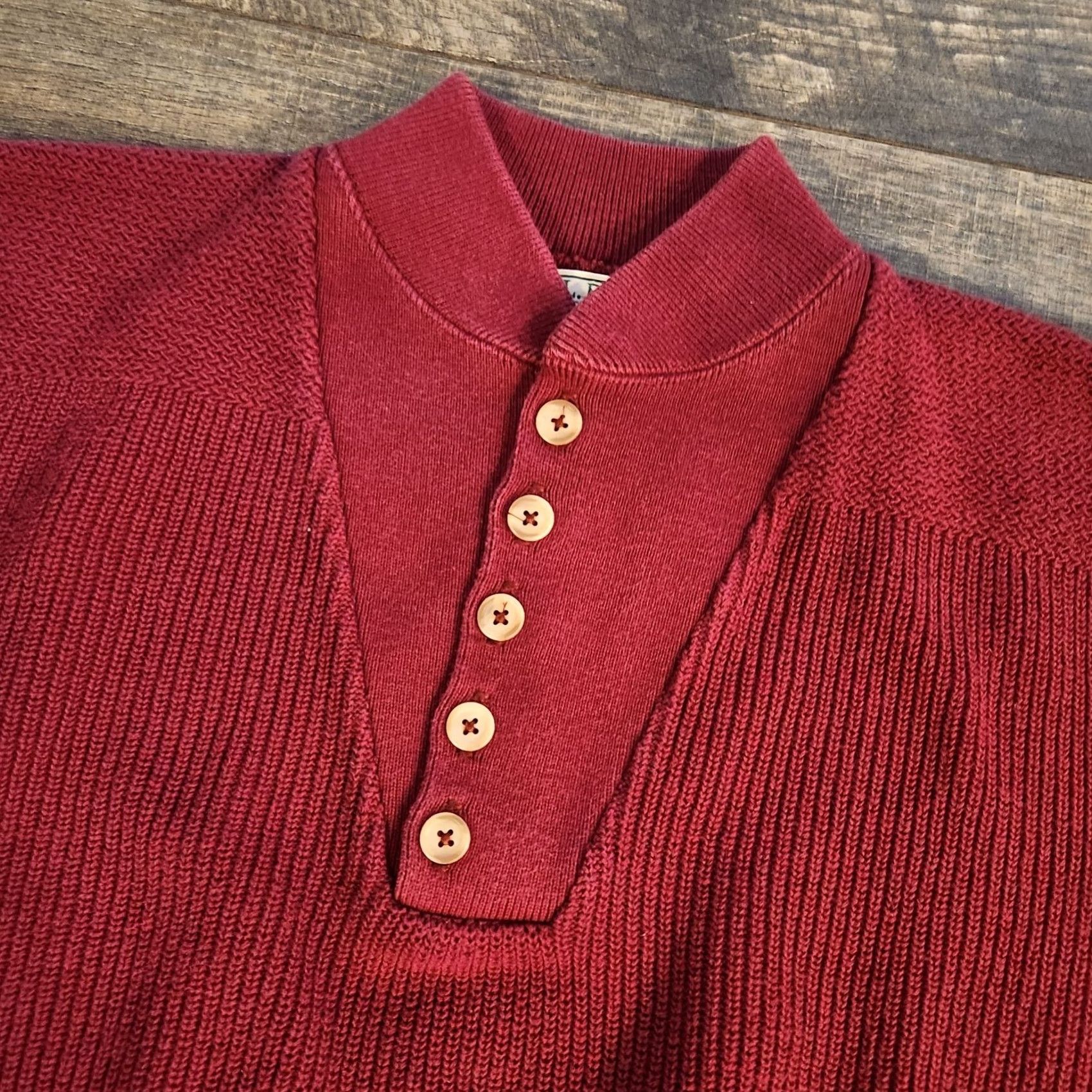 Vintage VINTAGE LL Bean Henley Sweater Mens XL Red Burgundy Cotton Knit Made In USA Size US XL / EU 56 / 4 - 4 Thumbnail