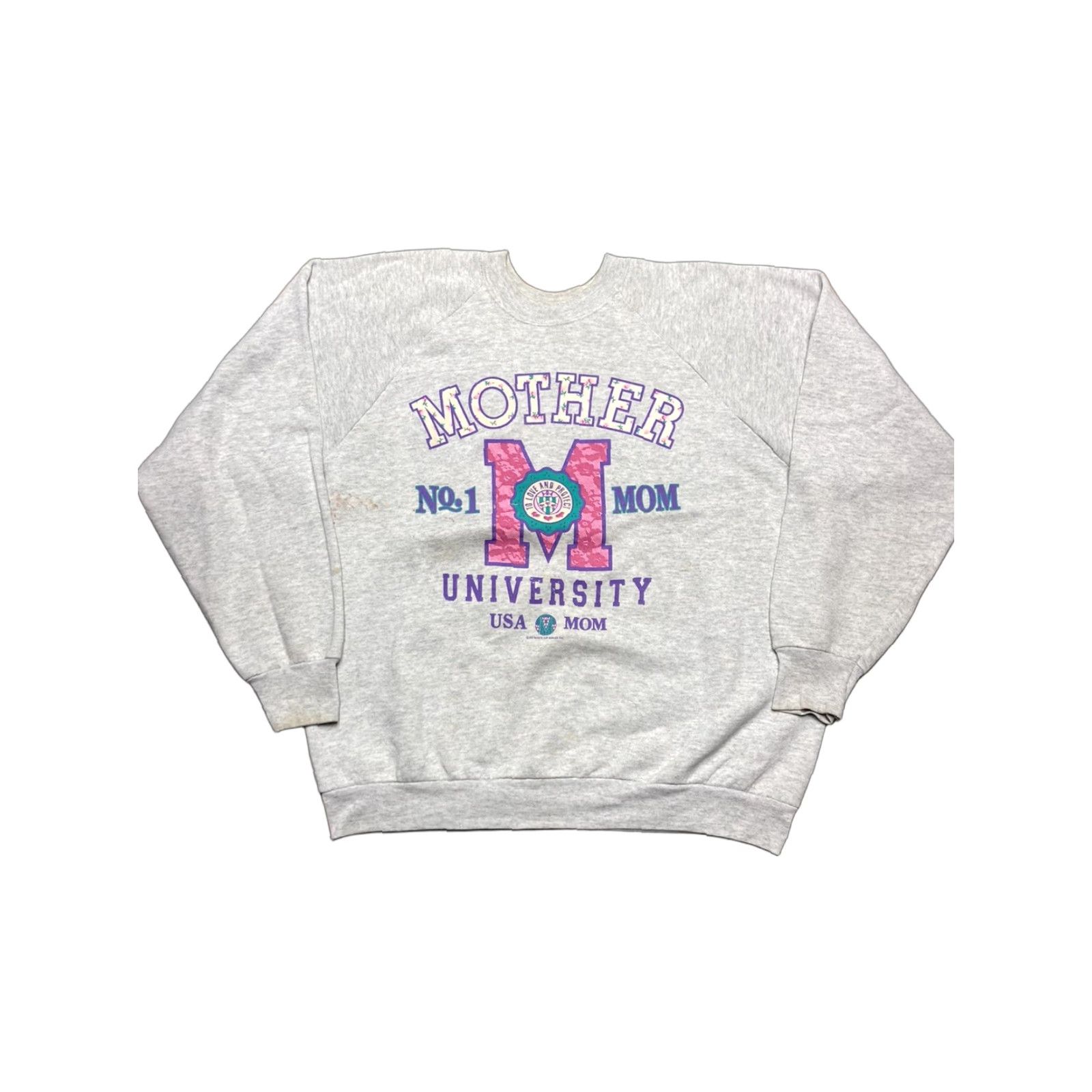 MOTHER VINTAGE 80s crewneck sweatshirt Mom university college mother flower FOTL XL Sweatshirt Men Gray Pullover Size US XL / EU 56 / 4 - 1 Thumbnail