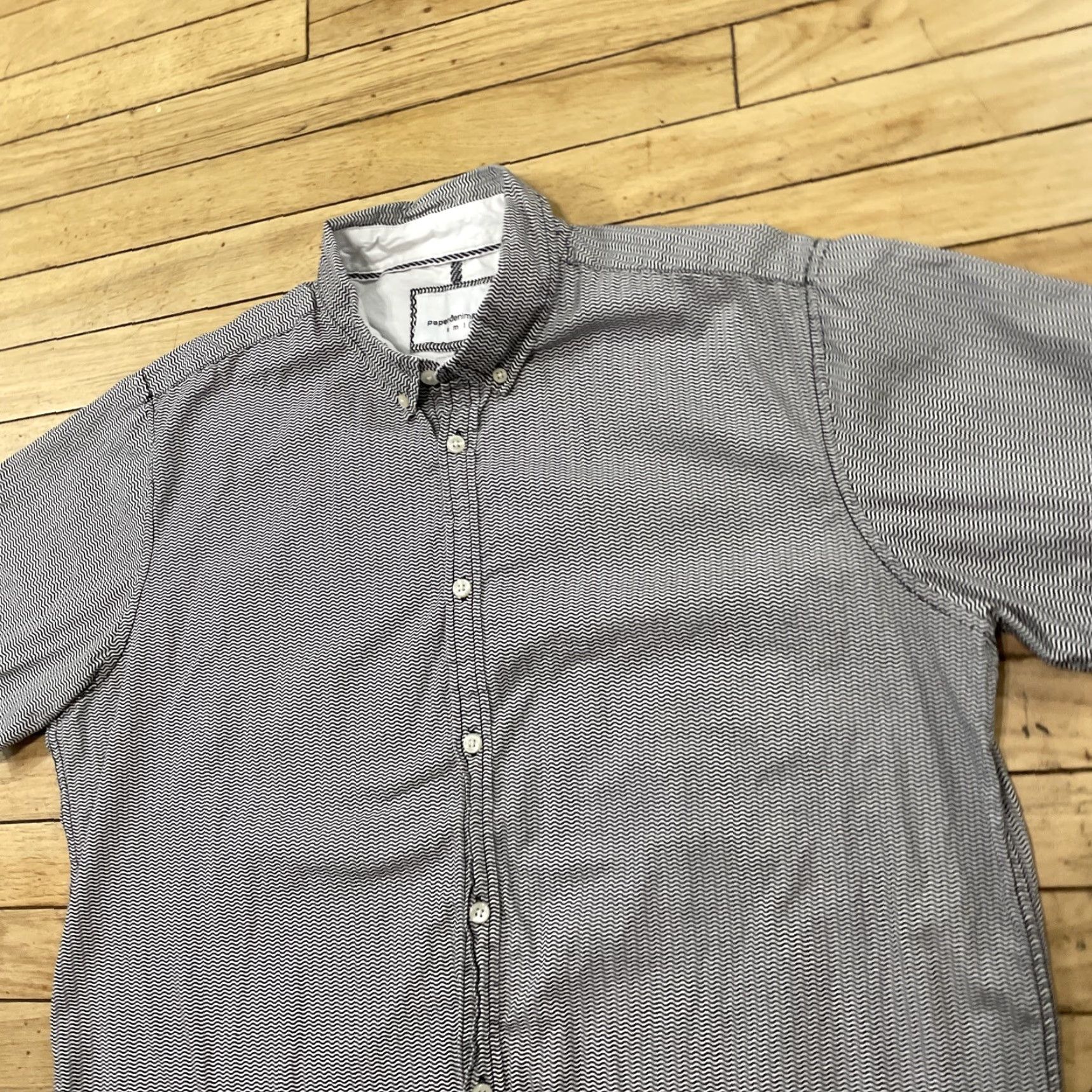 PD&C PD&C Paper Denim & Cloth Button Shirt Men XL Wave Print Preppy Oxford Shirt XL Gray/White Plaid Pattern Button-Up Casual/Workwear Mens XL Size US XL / EU 56 / 4 - 4 Thumbnail