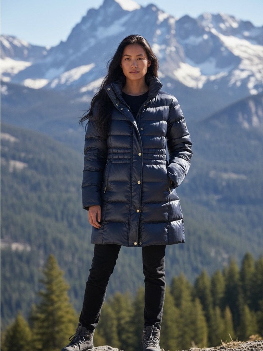 Michael Kors Michael Kors Dark Navy Long Quilted Down Fill Puffer Coat S Size L / US 10 / IT 46 - 1 Thumbnail