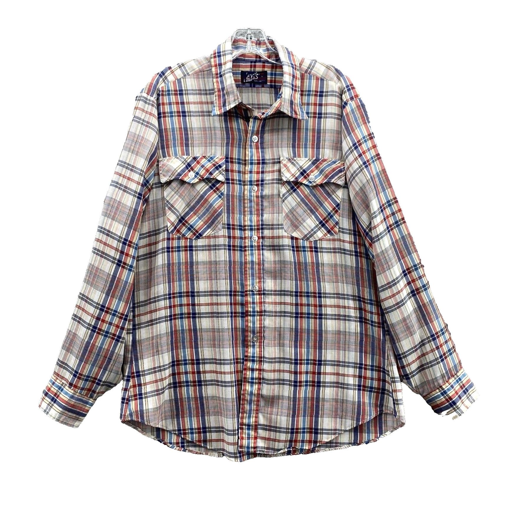 Levi's VINTAGE Levi's Shirt Large White Blue Plaid Regular Fit Button-Down Western Men Size US L / EU 52-54 / 3 - 2 Thumbnail