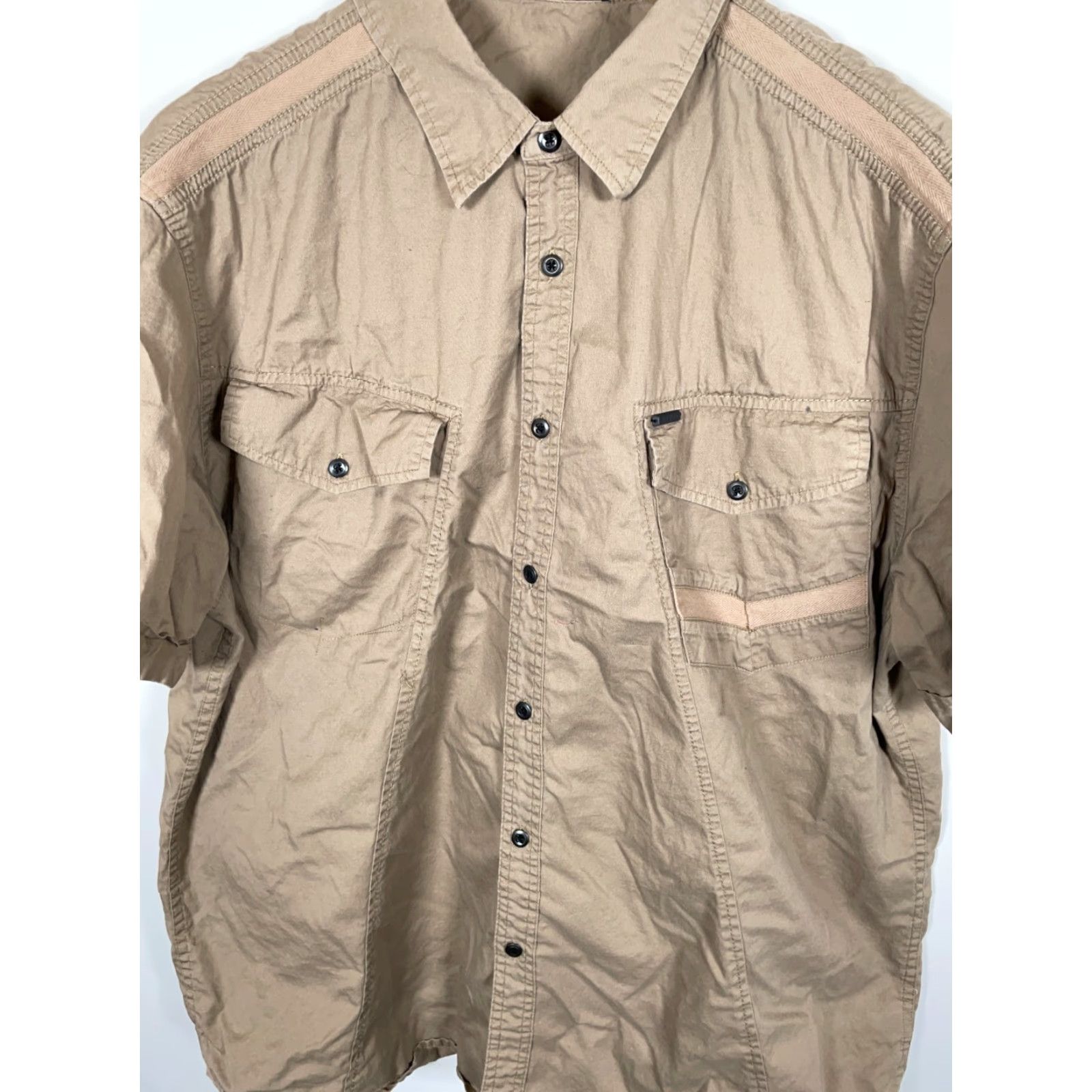 Vintage VINTAGE Girbaud Button-Up Shirt Men's 3XL Beige Short Sleeve Cotton Y2K Retro Size US XXL / EU 58 / 5 - 7 Thumbnail