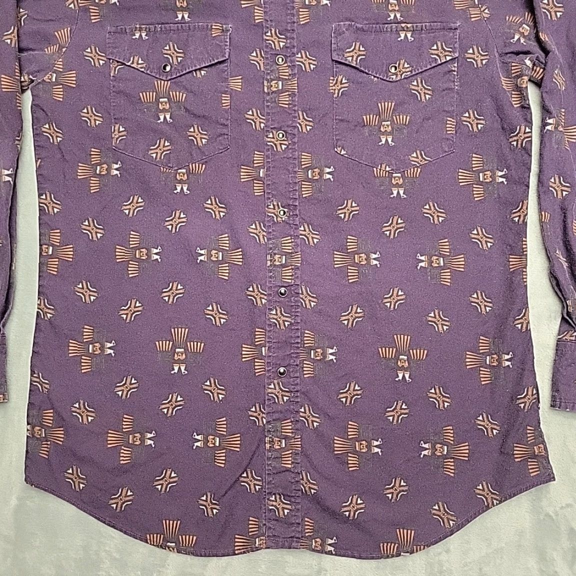 Roper VTG Cowboys Turtle Association Shirt Mens ML Purple Aztec Pearl Snap Made in USA Size US M / EU 48-50 / 2 - 2 Thumbnail