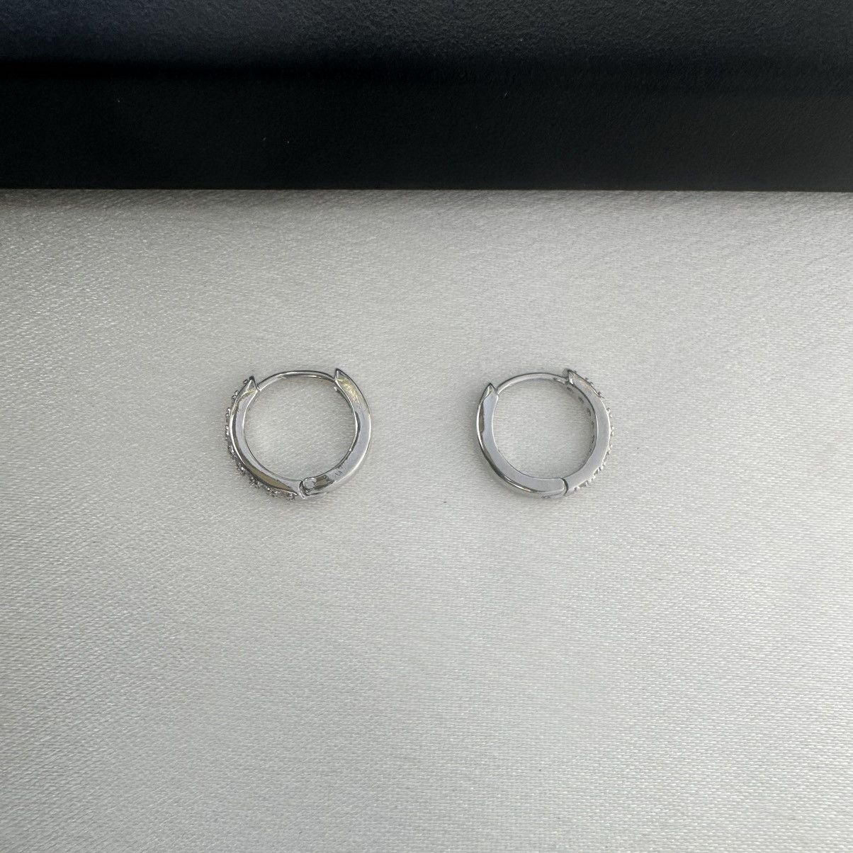 Designer 12mm CZ Small Silver Hoop Earrings for Women Men Size ONE SIZE - 4 Thumbnail