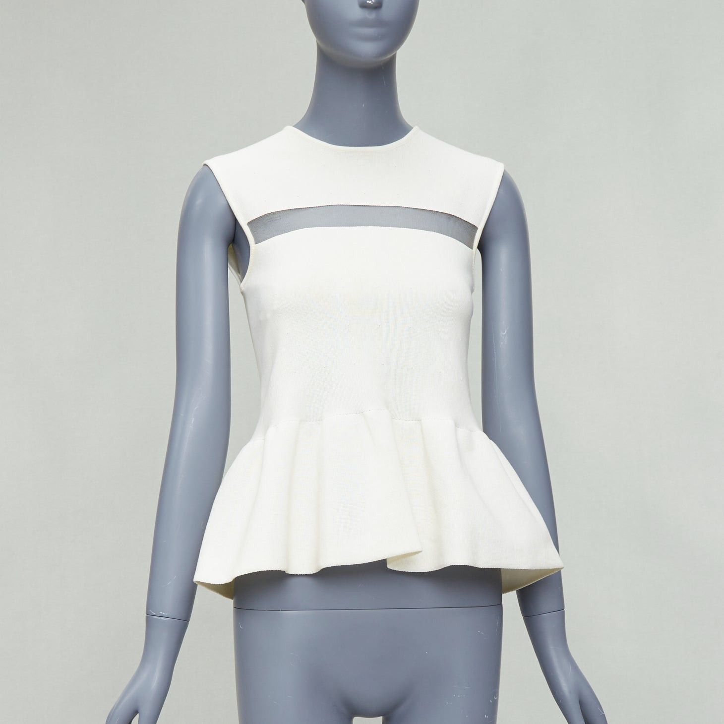 Giambattista Valli GIAMBATTISTA VALLI cream cotton sheer panel peplum top IT38 XXS Size XS / US 0-2 / IT 36-38 - 1 Thumbnail