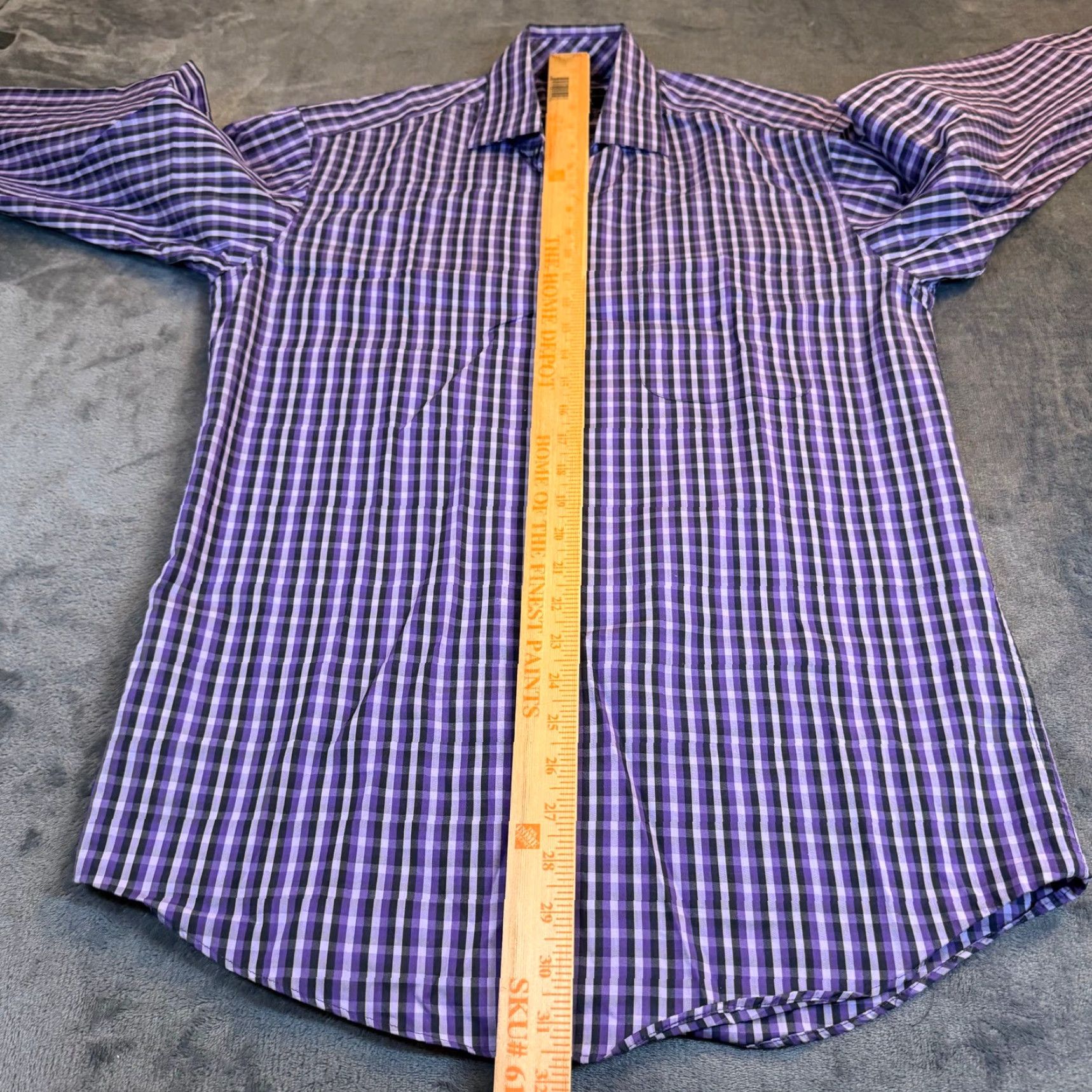 Alfani Alfani Dress Shirt Purple Black Gingham Check Mens Small Regular Fit Shirt Size 36R - 7 Thumbnail