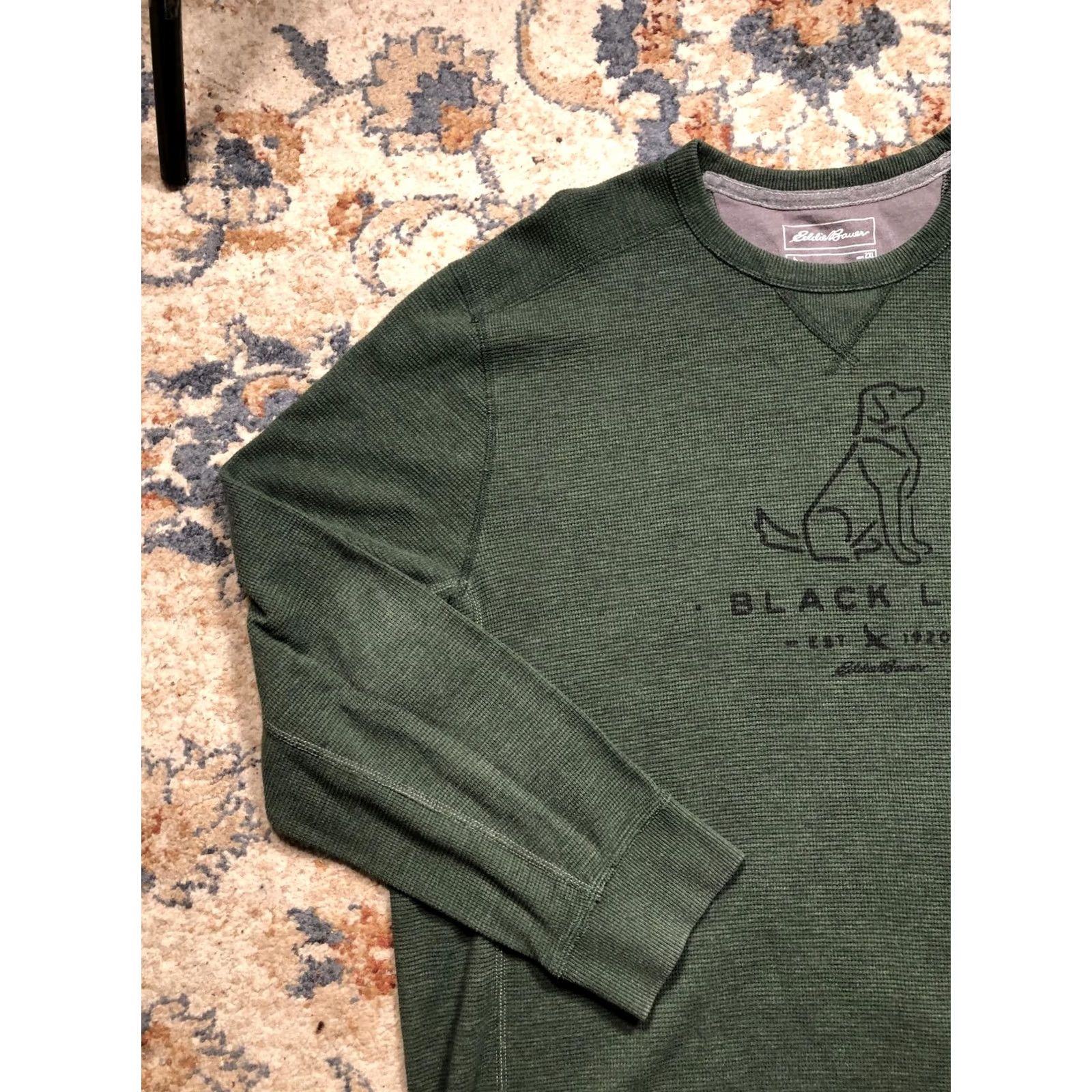 Eddie Bauer Eddie Bauer Sweatshirt Mens 2XL Green Black Lab Graphic Waffle Knit Pullover Size US XXL / EU 58 / 5 - 3 Thumbnail