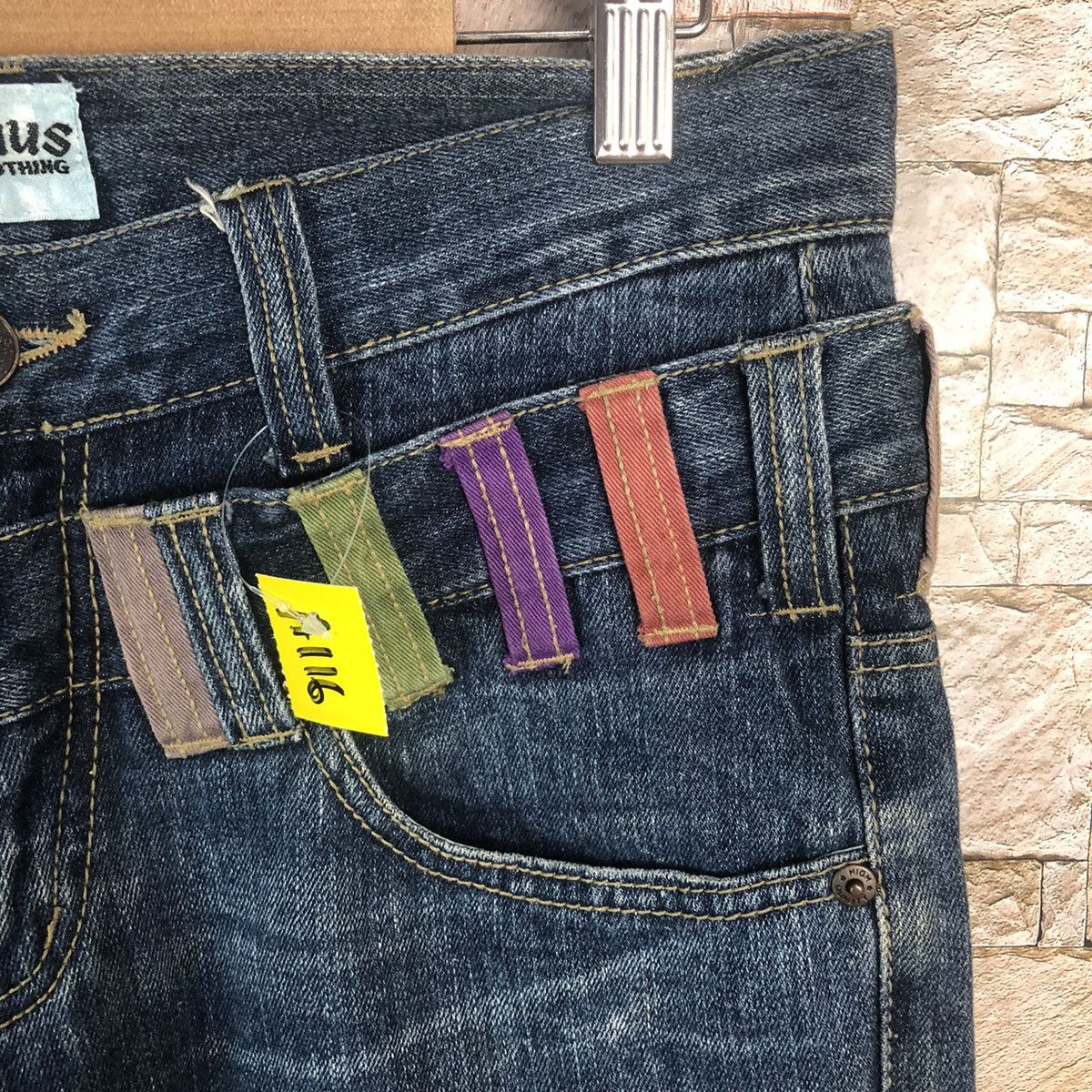DL Nylaus Blue Double Waist streetwear Denim Pants #A116