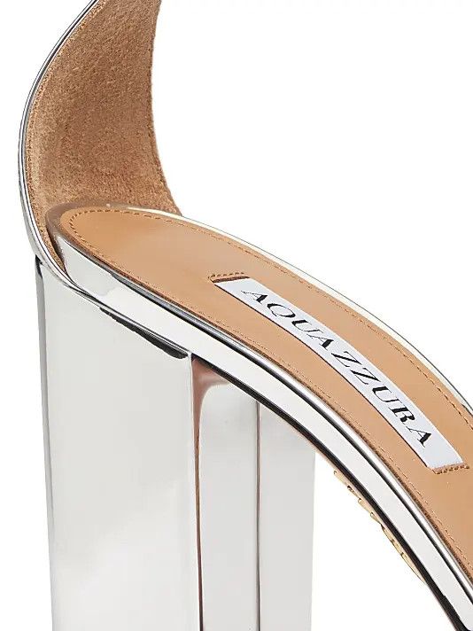 Aquazzura os11x1225 Divine 85MM Metallic Block-Heel Sandals in Silver Size US 9 / IT 39 - 6 Thumbnail