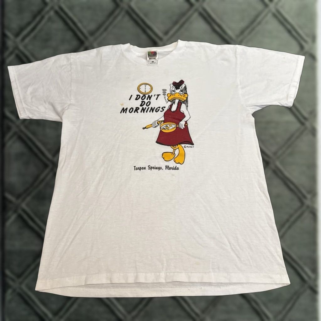 Fruit Of The Loom VINTAGE 90s I Don’t Do Mornings Grumpy Duck Cartoon Art T-Shirt Large White Unisex Adults L 90s Shirt Mens/Womens Size US L / EU 52-54 / 3 - 1 Thumbnail