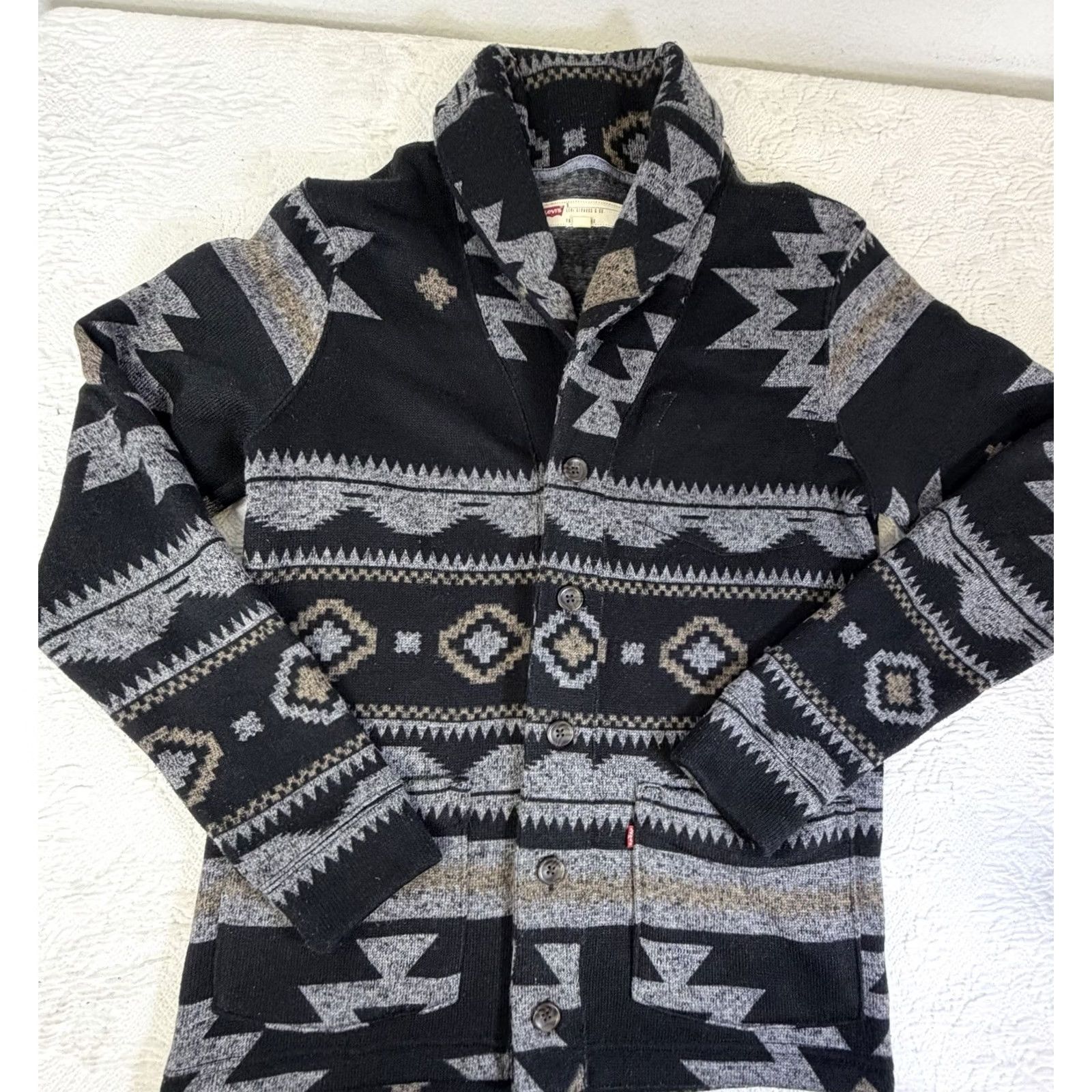 Levi's Levi'S Black Gray Aztec Cardigan Sweater Mens S Size US S / EU 44-46 / 1 - 2 Thumbnail