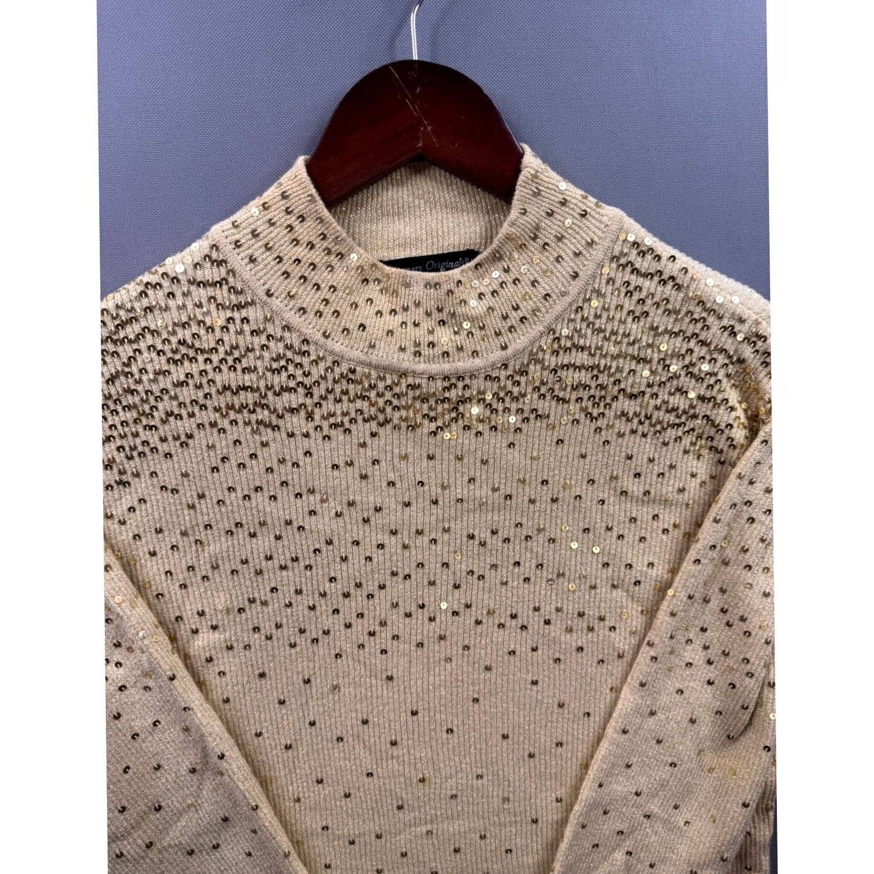 Vintage VINTAGE Designers Originals Gold Sequin Mock Neck Ribbed Metallic Knit Sweater Womens XL Size XL / US 12-14 / IT 48-50 - 3 Thumbnail