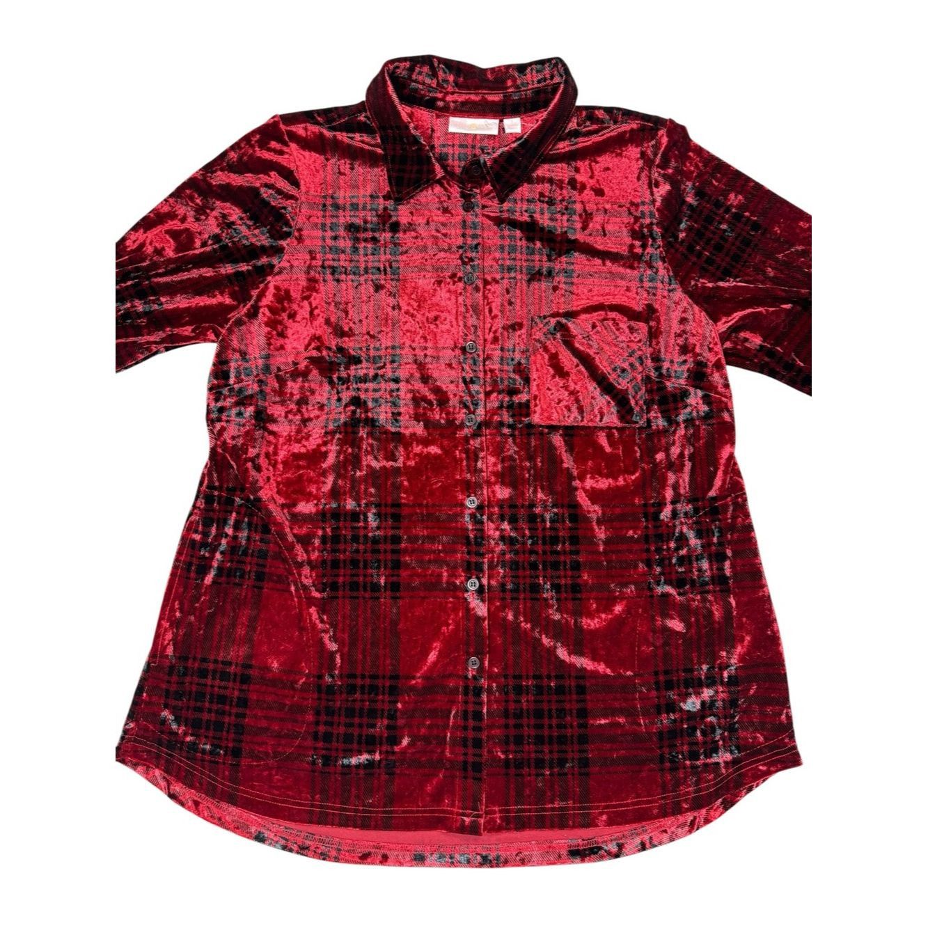 Other New Belle By Kim Gravel Crushed Velvet Red Plaid Button Dow Size L / US 10 / IT 46 - 3 Thumbnail
