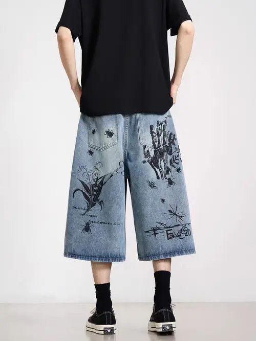 Japanese Brand Retro graffiti insect pattern baggy denim shorts Size US 32 / EU 48 - 2 Thumbnail
