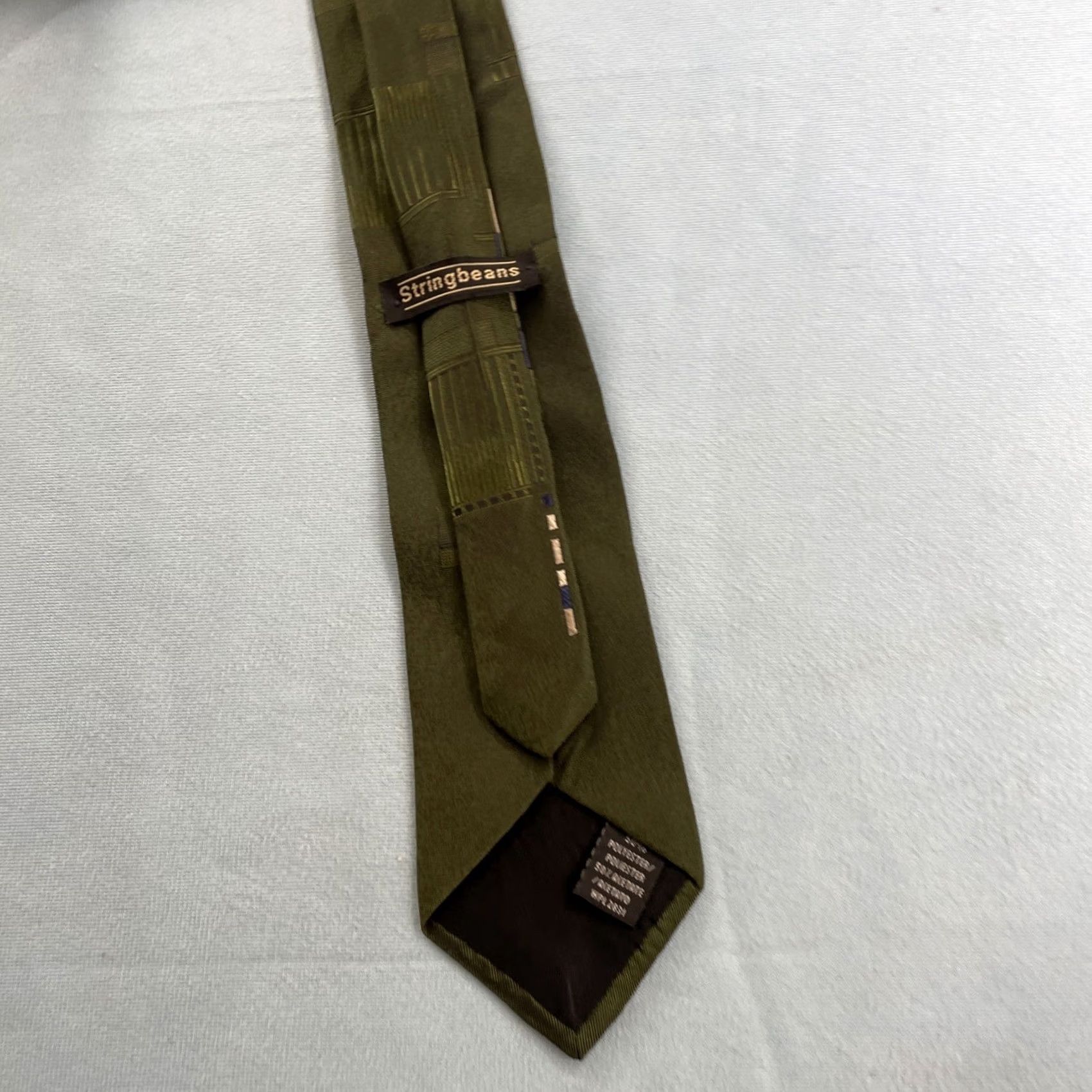 MCM vtg 60s Stringbeans Tie MCM Mod Art Deco Woven Geometric Green Blue Slim 3x59 Capsule Necktie Mens Vintage Designer Tie Size ONE SIZE - 5 Thumbnail