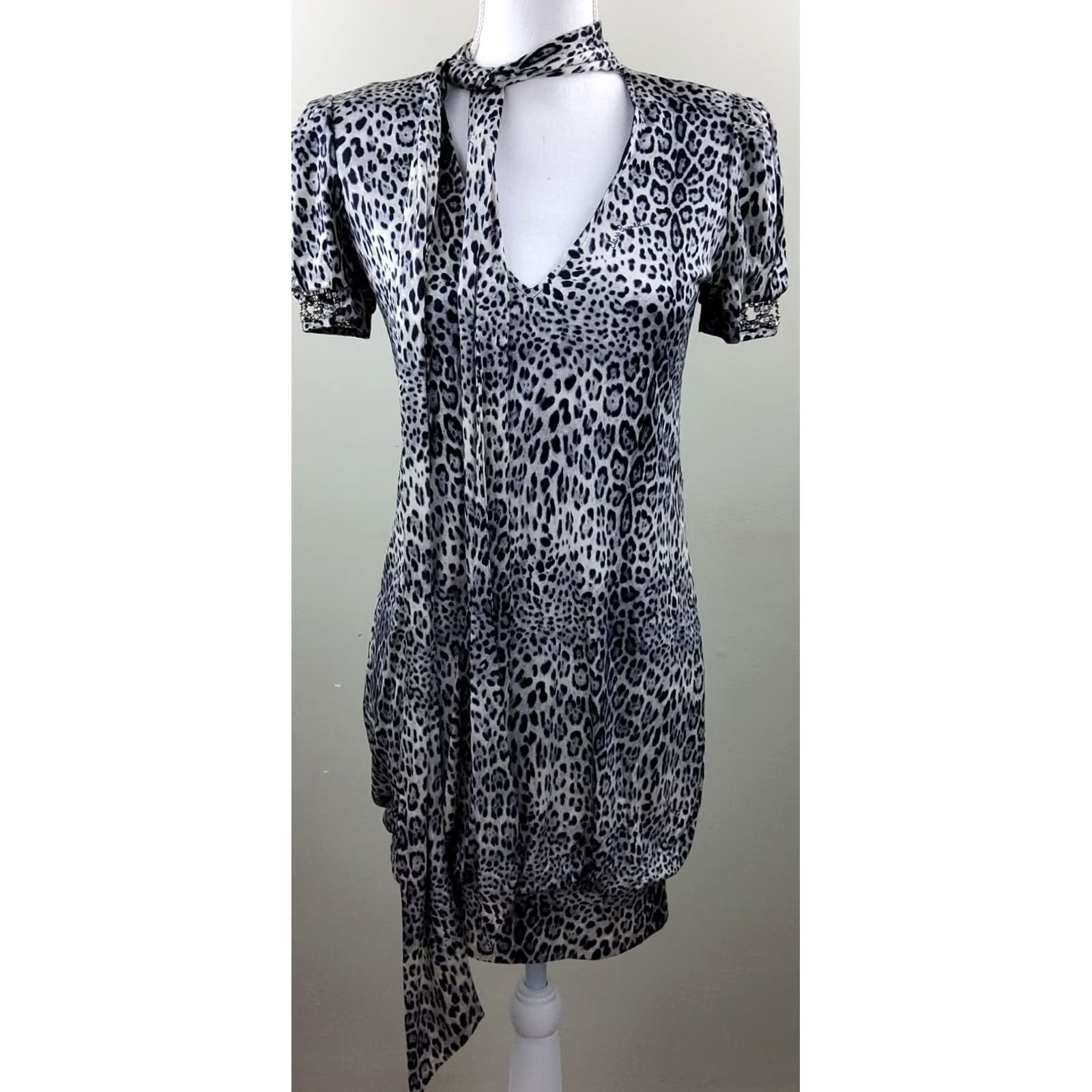 Roberto Cavalli Roberto Cavalli Class Jaguar Print 100% Silk Rhinestone Sleeve Dress Size 40 Multicolor Short V-Neck Womens Night? Size S / US 4 / IT 40 - 2 Thumbnail