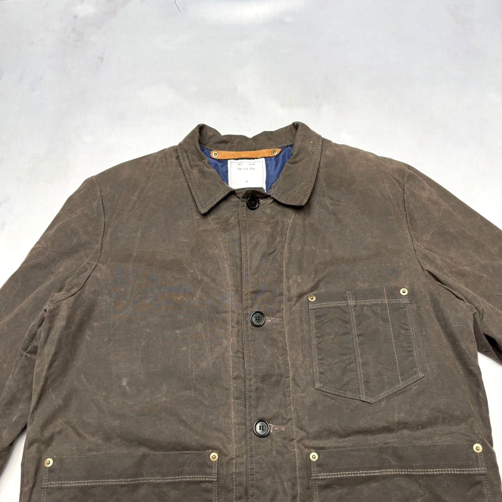 Billy Reid Billy Reid MSL ALA Waxed Cotton Chore Coat Jacket Men M Brown Rivet Oilskin Coat Size US M / EU 48-50 / 2 - 2 Thumbnail