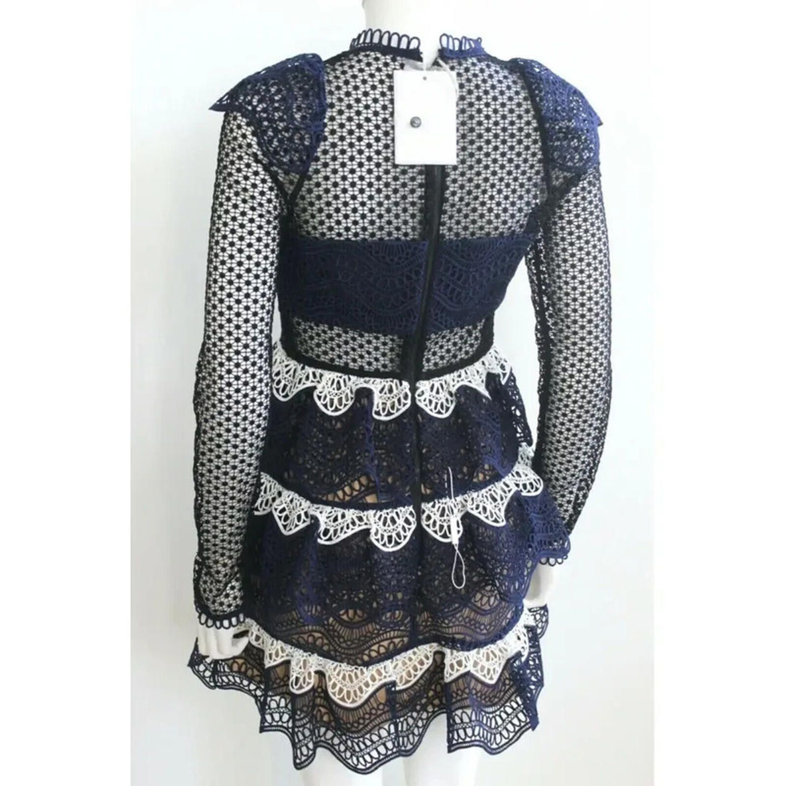 Other Self Portrait navy blue guipure lace ruffled mini dress uk 8 Size S / US 4 / IT 40 - 3 Thumbnail