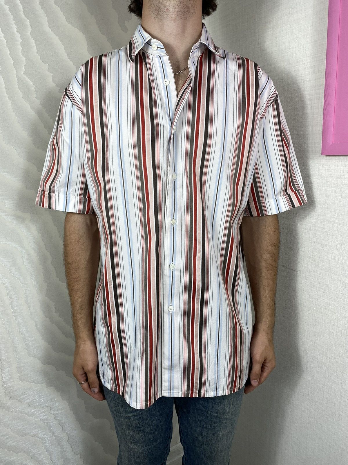 Salvatore Ferragamo × Vintage Salvatore Ferragamo Classic Striped Shirt Size US L / EU 52-54 / 3 - 1 Thumbnail