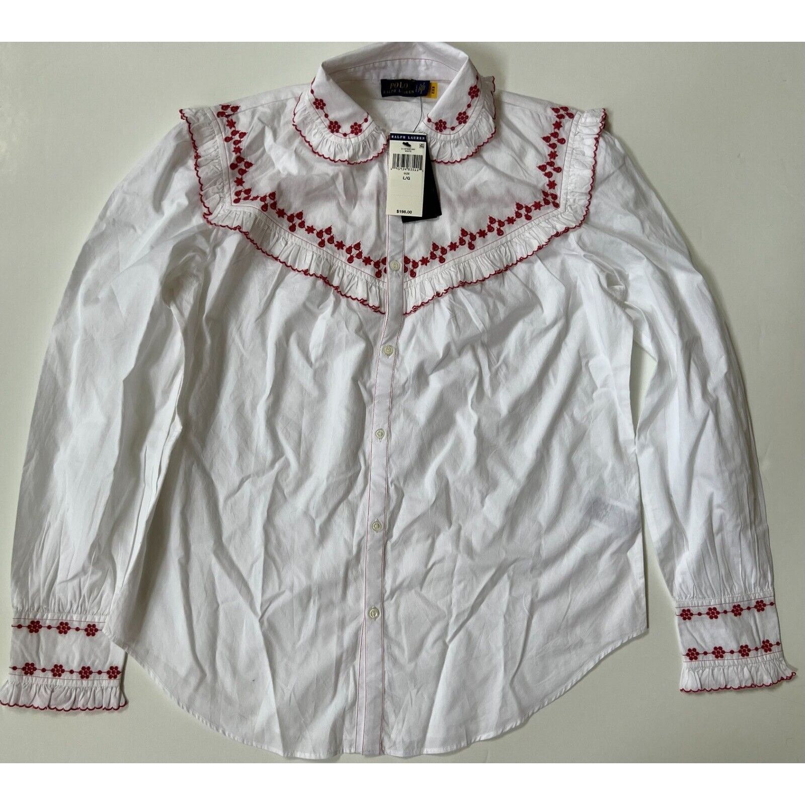 Polo Ralph Lauren Ralph Lauren White Embroidered Button Front Shirt Blouse L Size L / US 10 / IT 46 - 1 Thumbnail